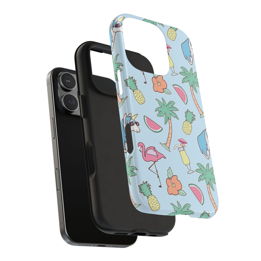 Tropical Summer Tough Phone Case — Pineapple, Flamingo & Palm Pattern