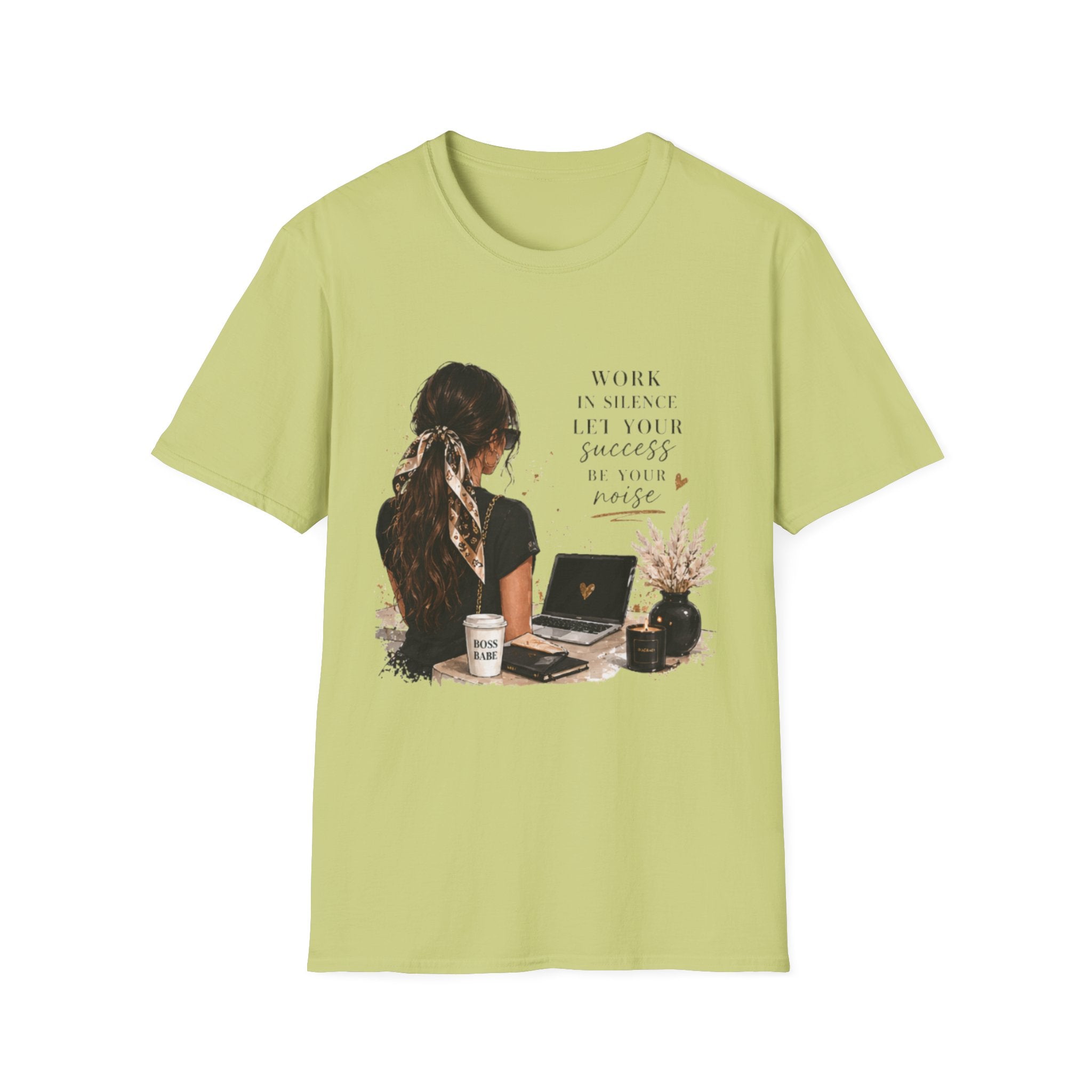 Work Patient Let Your Success Be Your Noise T-Shirt — Inspirational Girl Desk Graphic Tee
