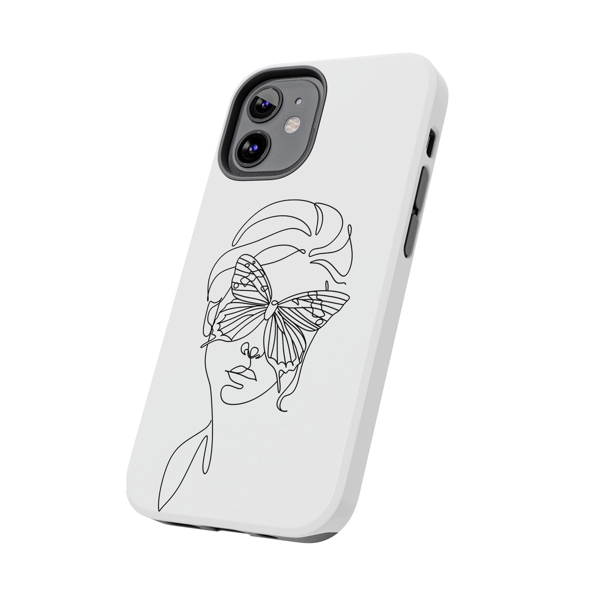 Butterfly Line Art Tough Phone Case — Minimalist Woman Face Design