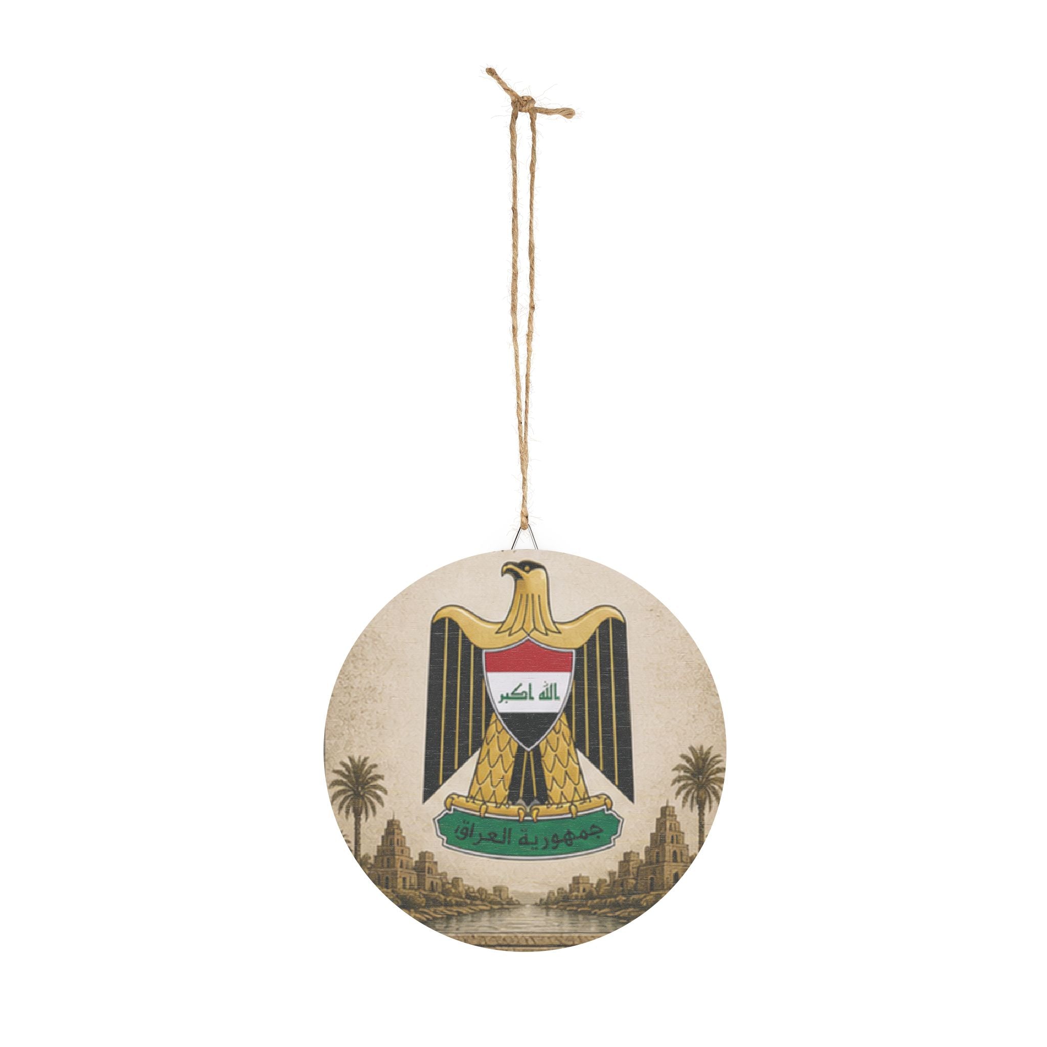 Iraq Emblem Round Wood Sign – Vintage Iraqi Coat of Arms Wall Decor