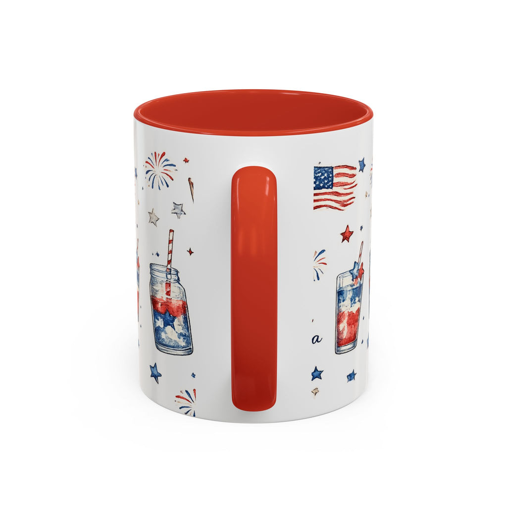 4th of July Accent Coffee Mug — Patriotic Fireworks & God Bless America Design (11oz)