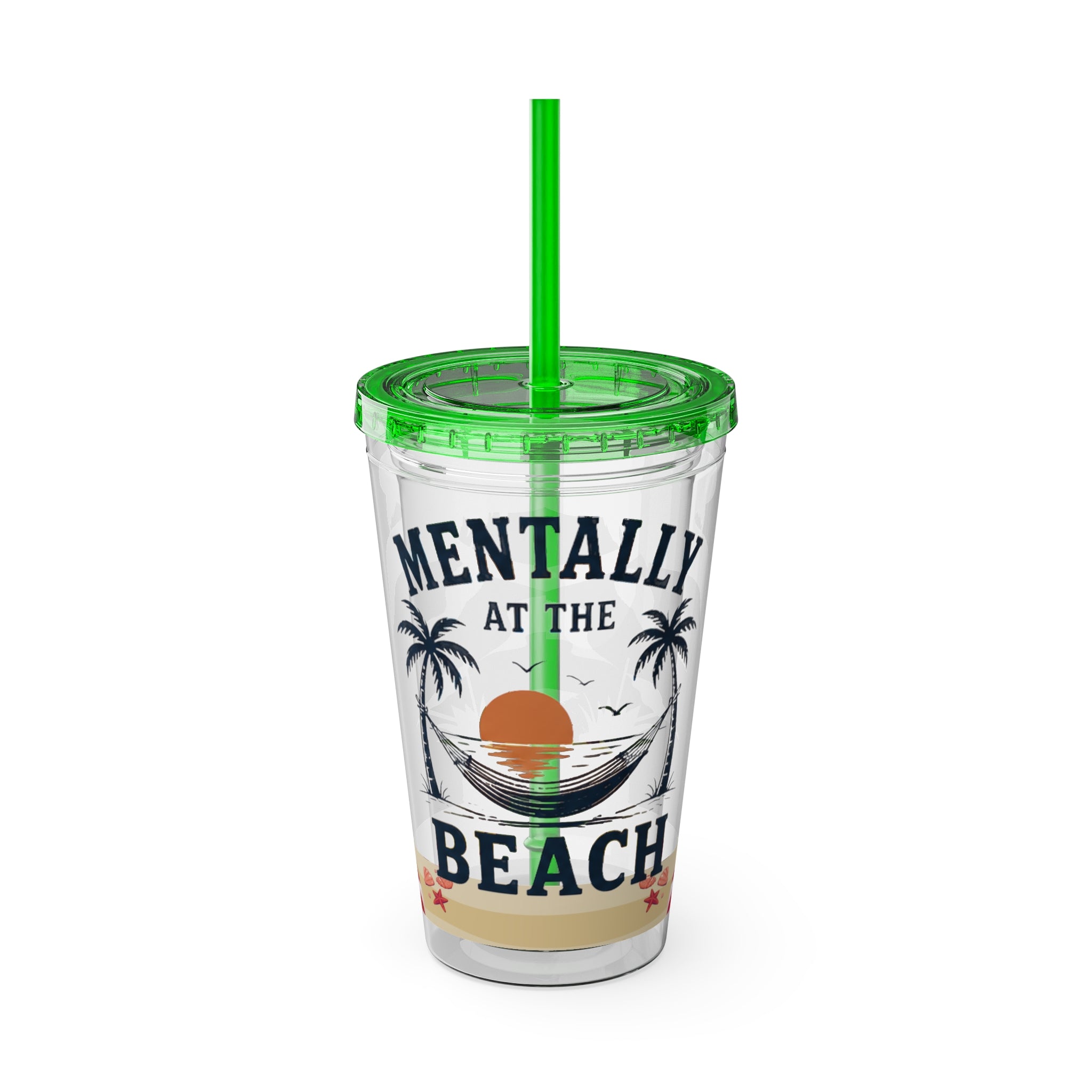 Mentally at the Beach 16oz Tumbler with Straw