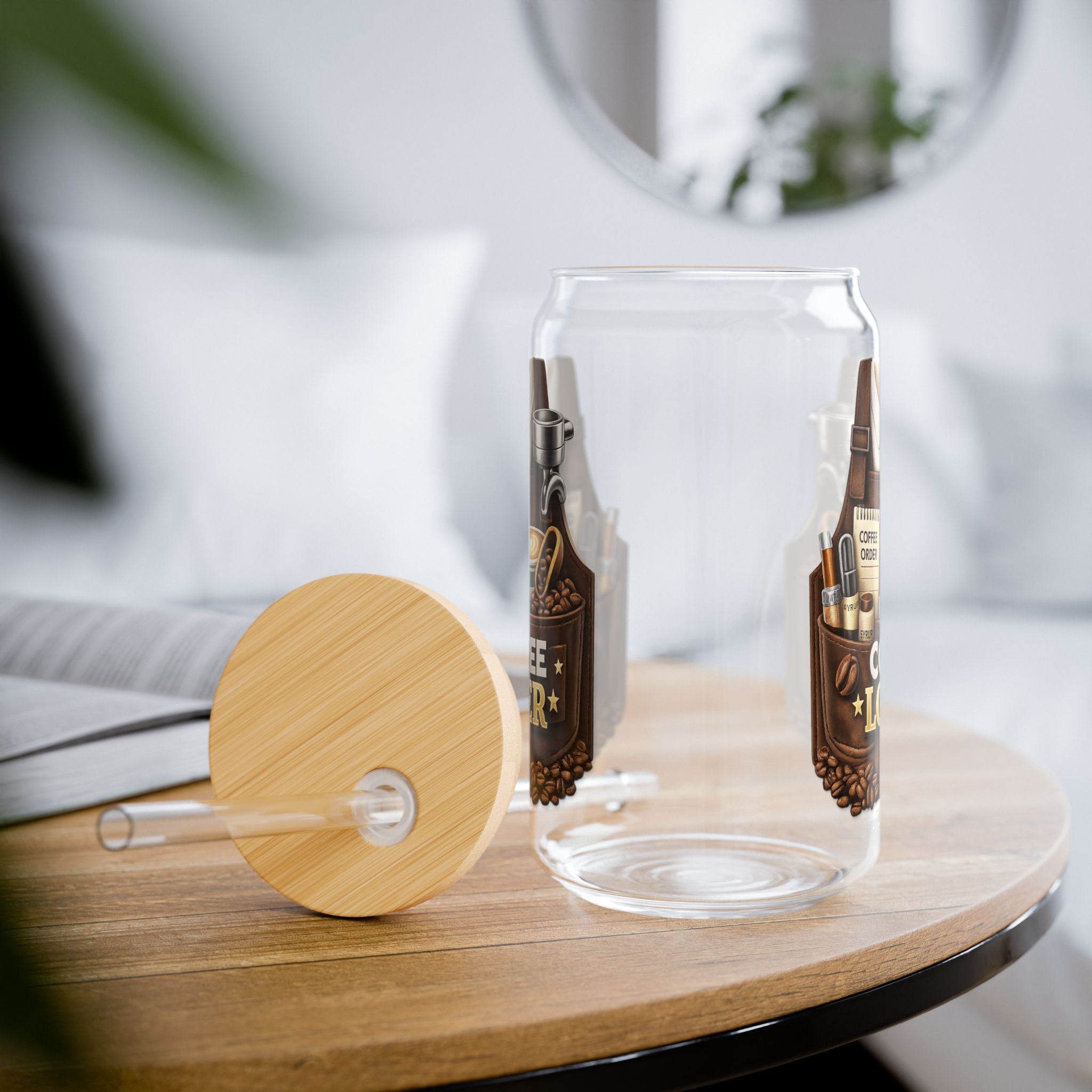Coffee Lover Sipper Glass with Bamboo Lid & Straw