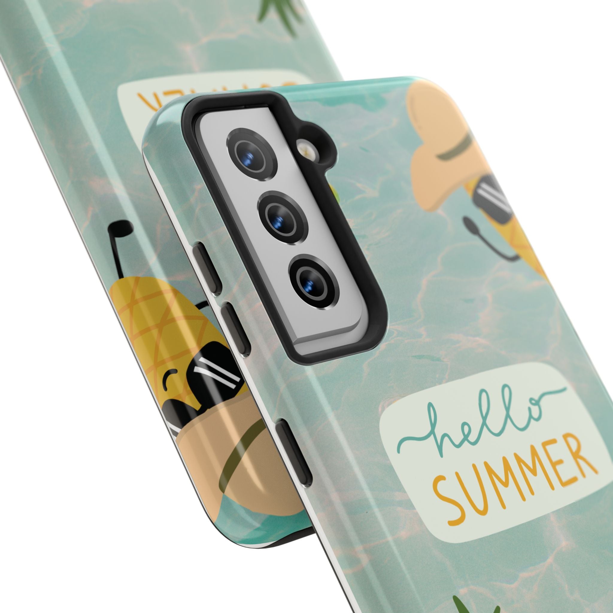 Hello Summer Tough Phone Case - Cute Pineapple & Oranges Beach Design