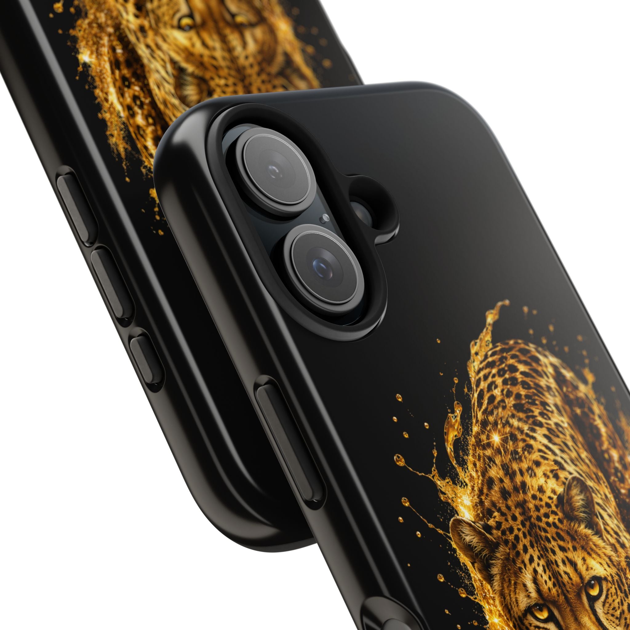 Golden Cheetah Tough Phone Case — Fierce Splash Design, Protective iPhone Cover