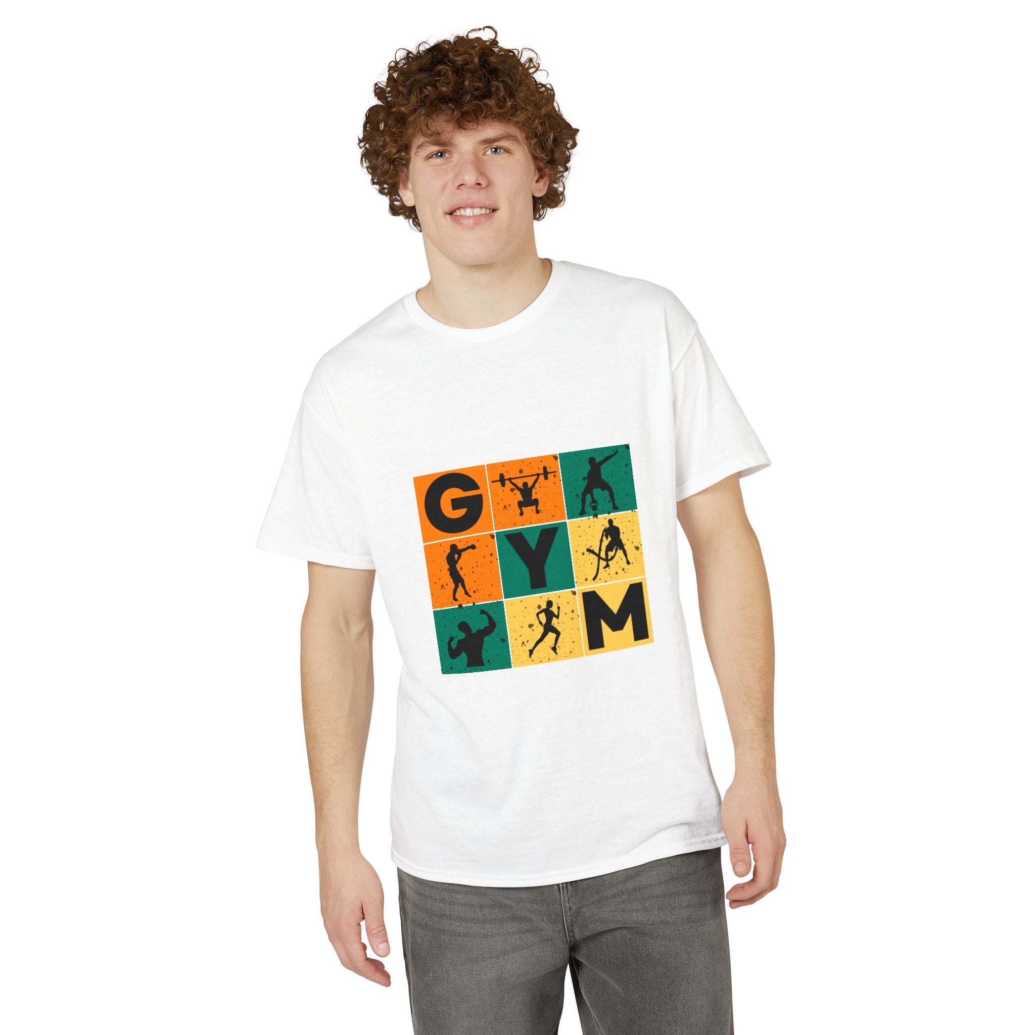 Gym Blocks Graphic T-Shirt — Retro Fitness Silhouette Tee