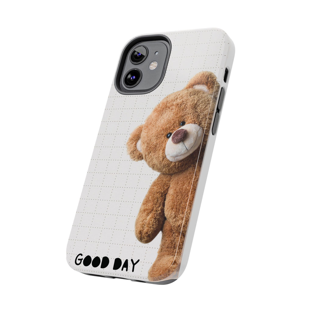 Teddy Bear Tough Phone Case — Cute Plush Peeking Design, Protective Shockproof Cover