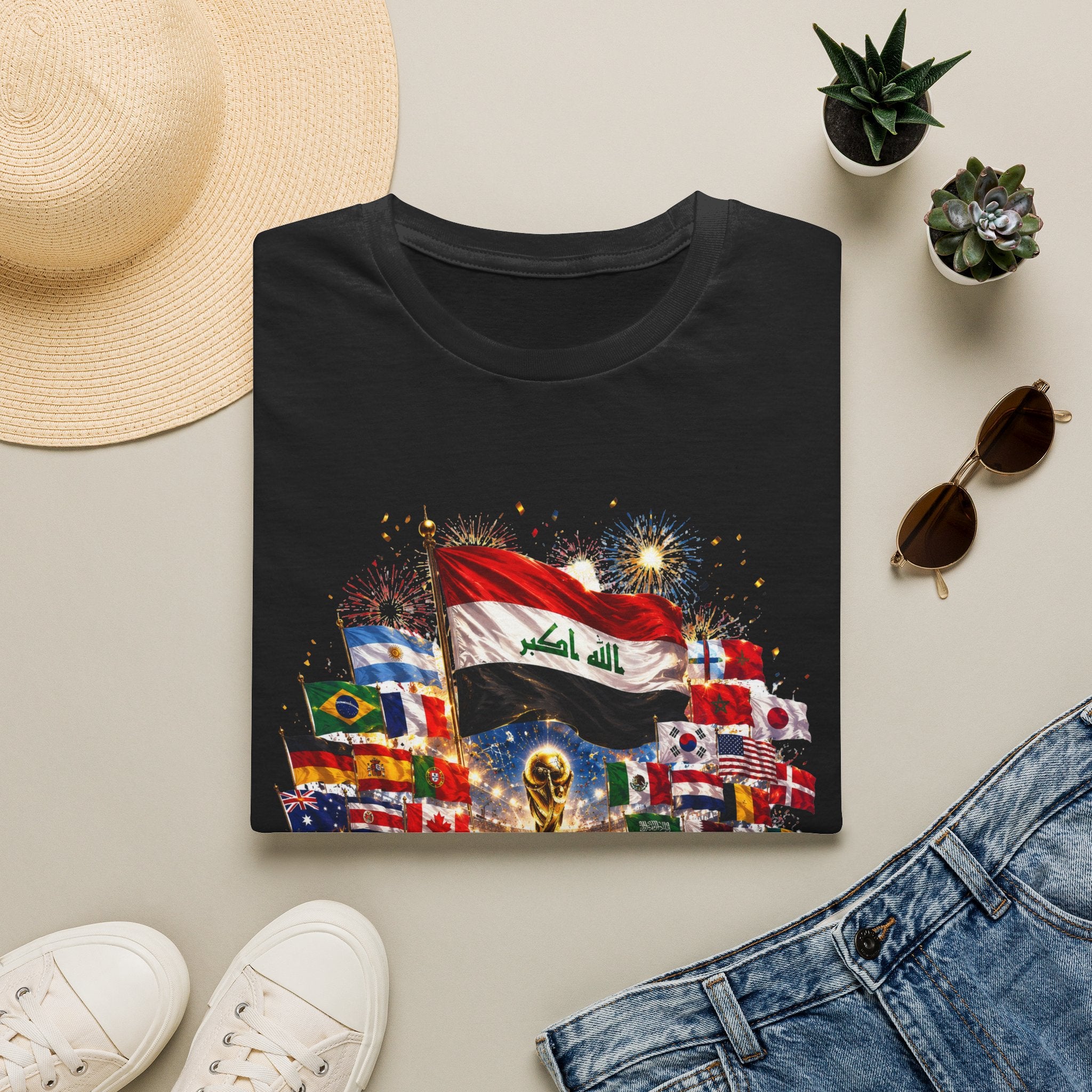 Iraq Flag T-Shirt — Arabic Pride Design (’فرحنا واللي يحبنا ’)