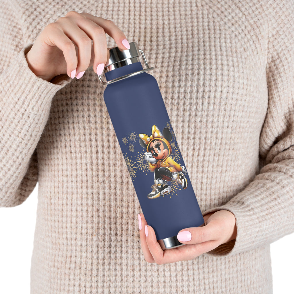 22oz Insulated Water Bottle — Cute Minnie Mouse Gold Sparkle Design
