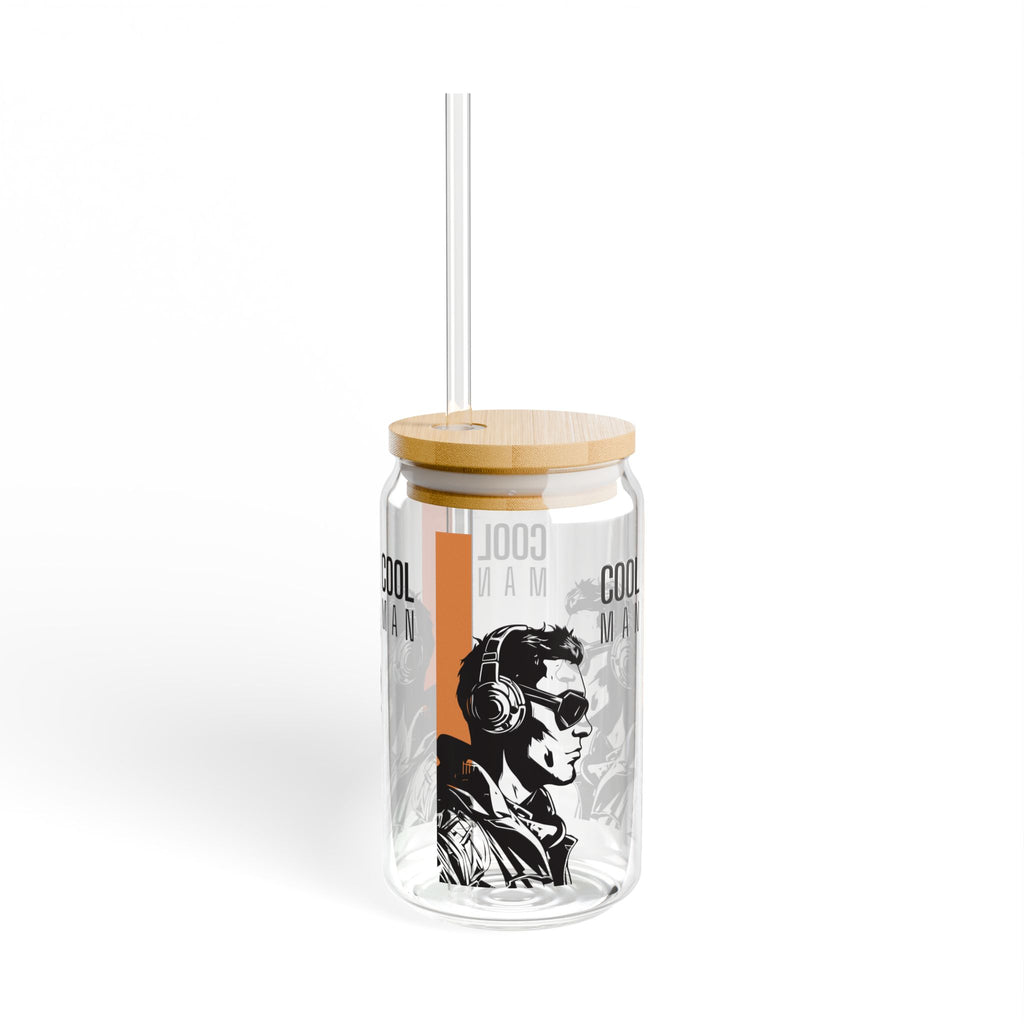 Cool Man Glass Sipper Cup — 16oz Bamboo Lid Straw Tumbler