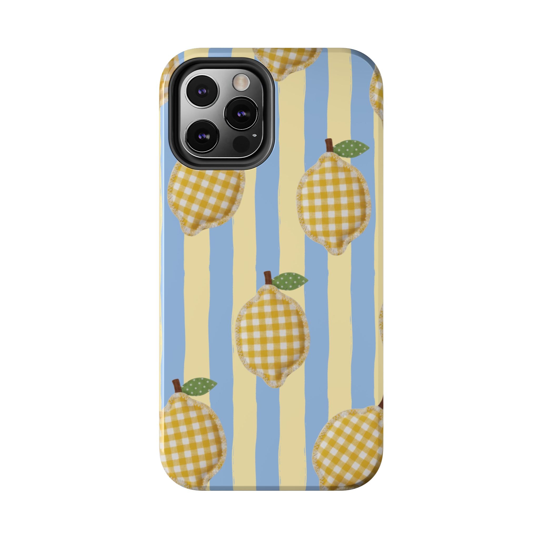 Tough Phone Case — Blue & Yellow Gingham Lemon Design