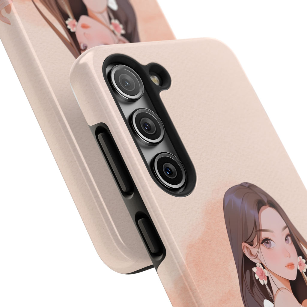 Tough Phone Case — Elegant Anime Girl Illustration, Protective Slim Phone Cover