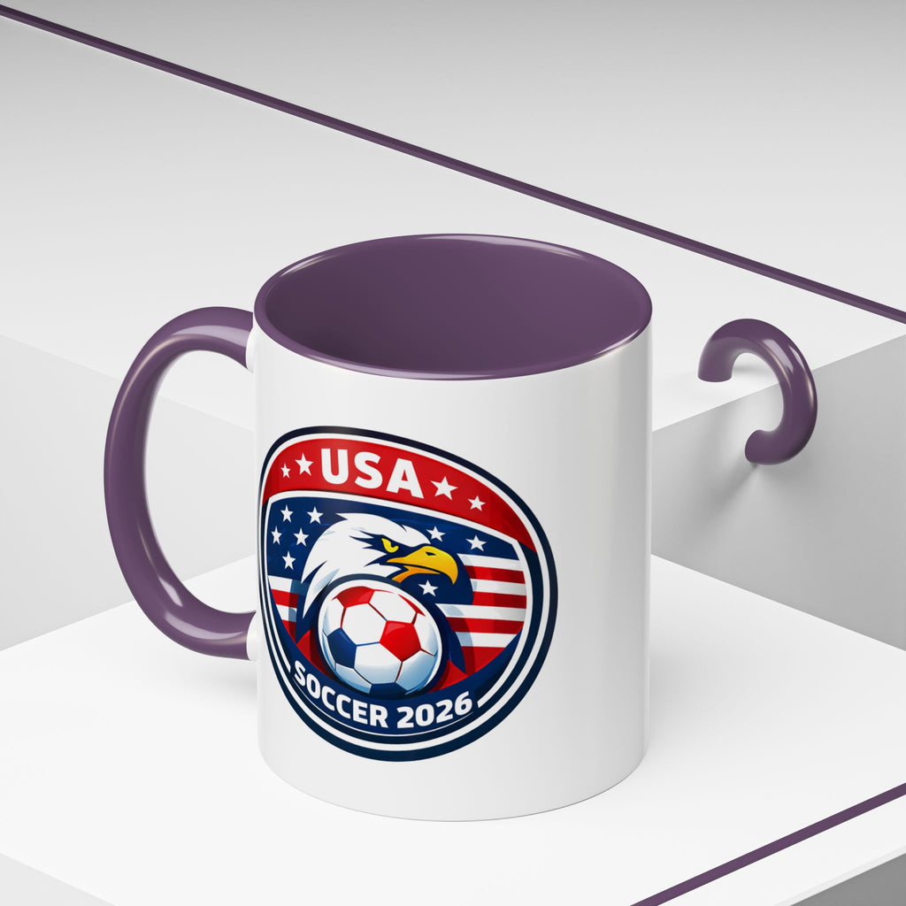 USA Soccer 2026 Accent Coffee Mug — Eagle & Flag Soccer Team Fan Gift (11/15oz)
