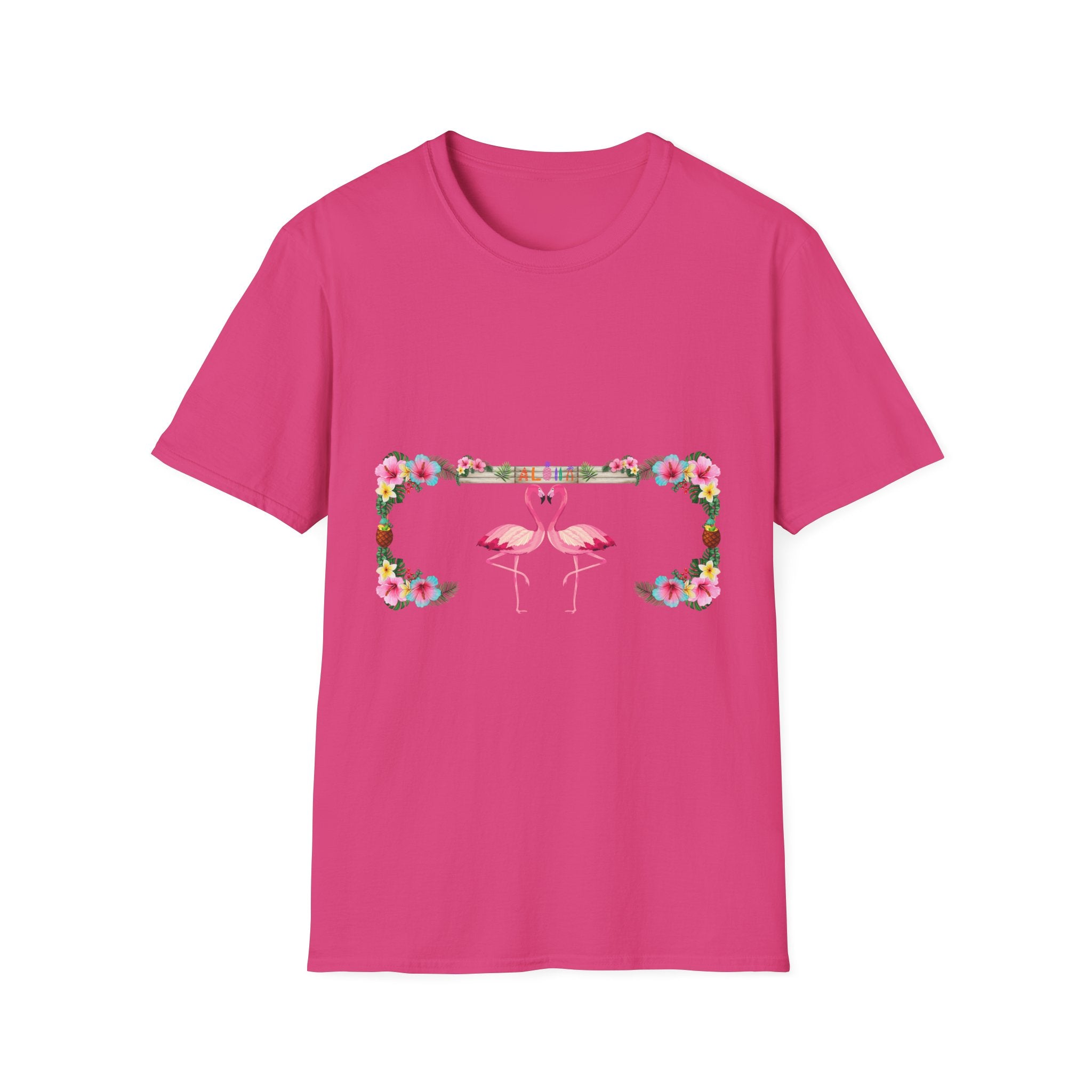 Flamingo Heart T-Shirt – Floral Romantic Couple Design