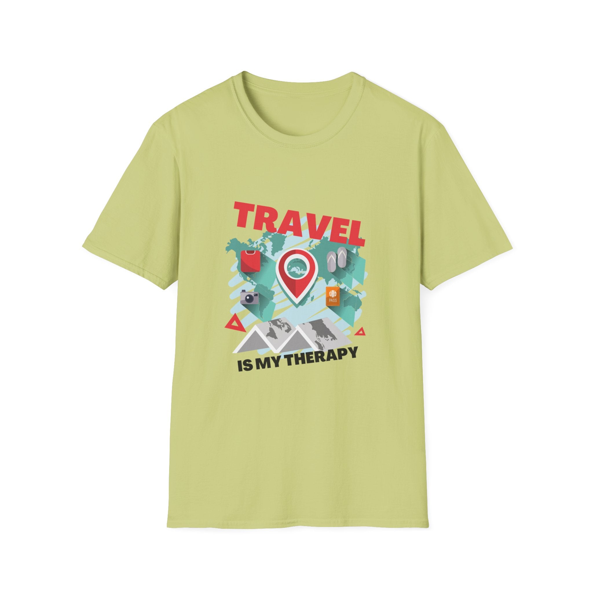 Travel Is My Therapy T-Shirt — Wanderlust Map Tee for Travelers & Adventure Lovers