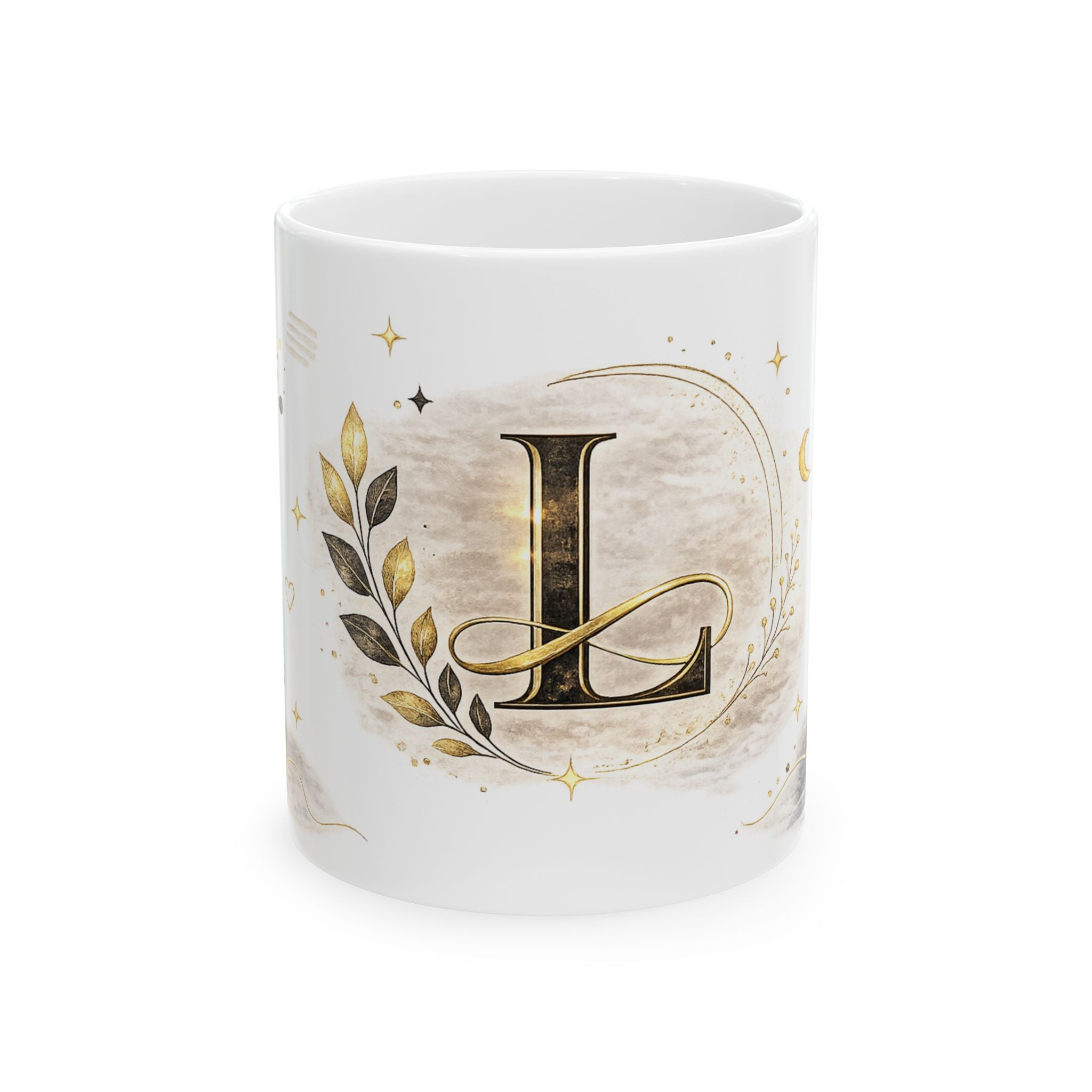 Monogram L Initial Ceramic Mug — Gold Laurel Decorative Coffee Cup