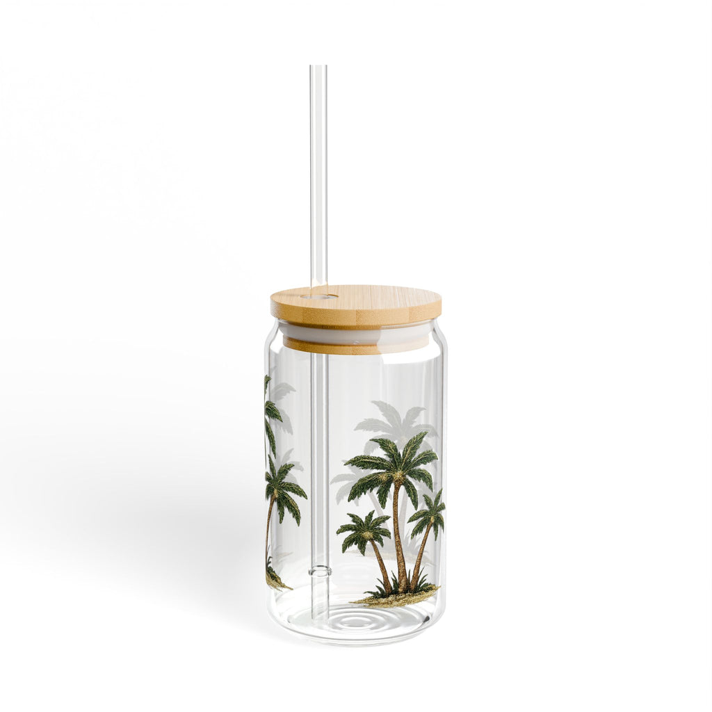 Palm Tree Sipper Glass — 16oz Tropical Reusable Drink Tumbler