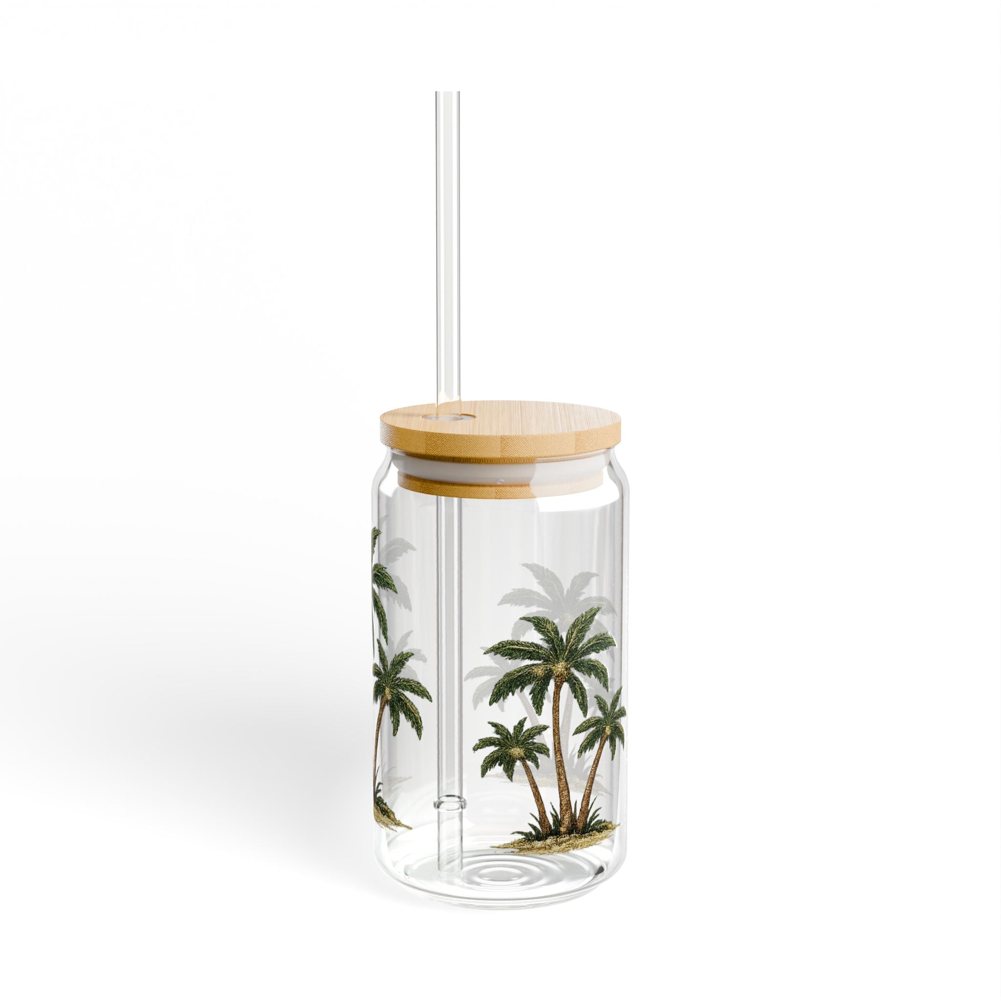Palm Tree Sipper Glass — 16oz Tropical Reusable Drink Tumbler
