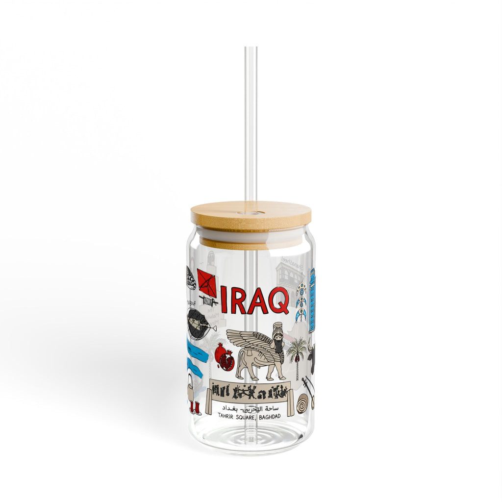 Iraq Travel Collage Sipper Glass — 16oz Souvenir Tumbler with Straw