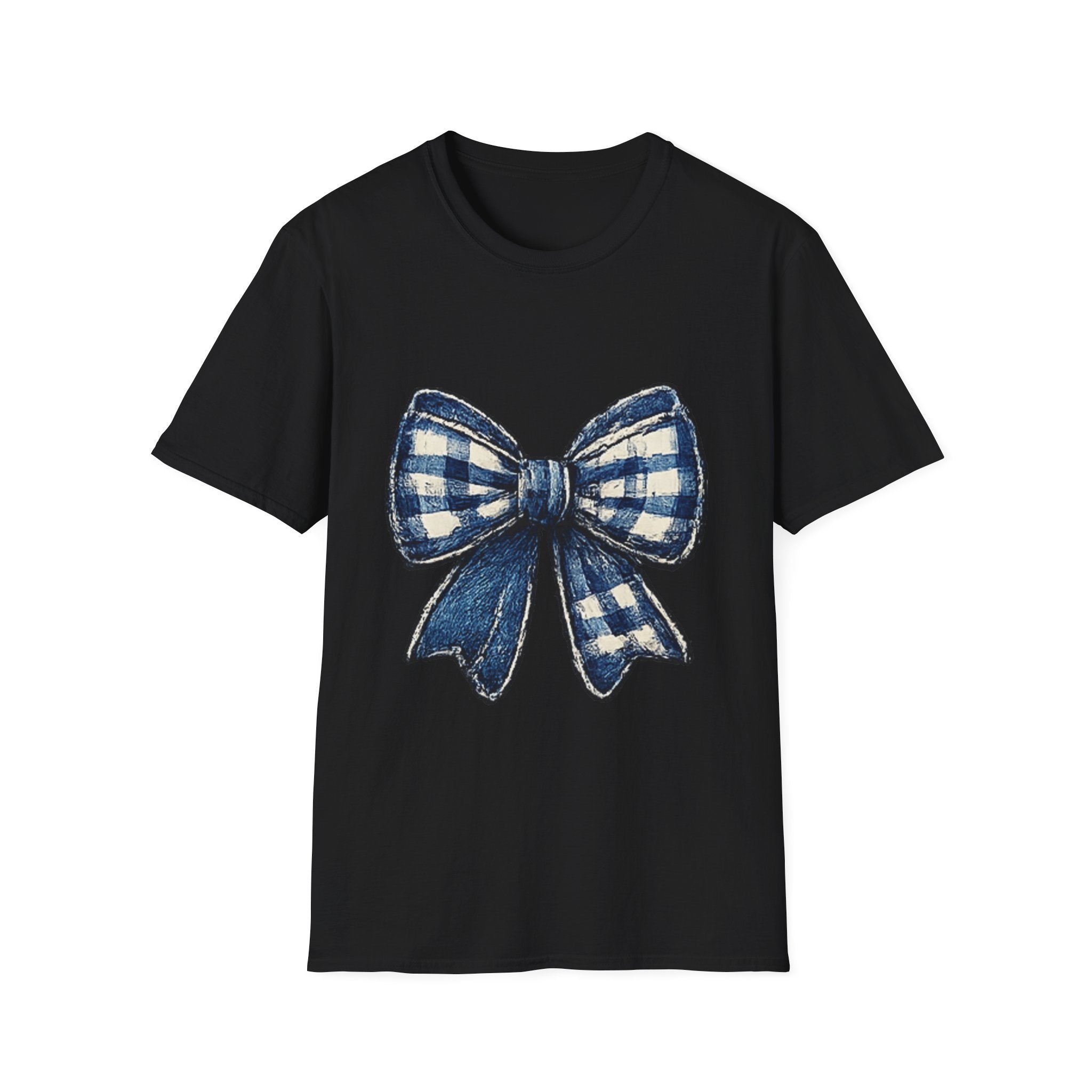 Bow Graphic T-Shirt — Blue Plaid Bow Design
