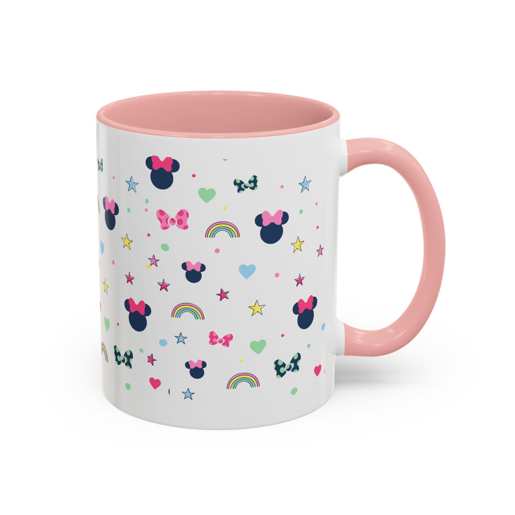 Minnie Dots Accent Coffee Mug — Cute Rainbow & Bow Pattern (11oz)