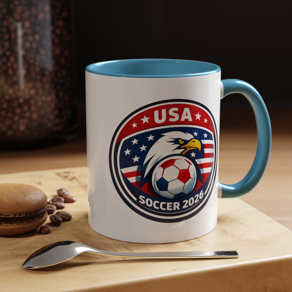USA Soccer 2026 Accent Coffee Mug — Eagle & Flag Soccer Team Fan Gift (11/15oz)
