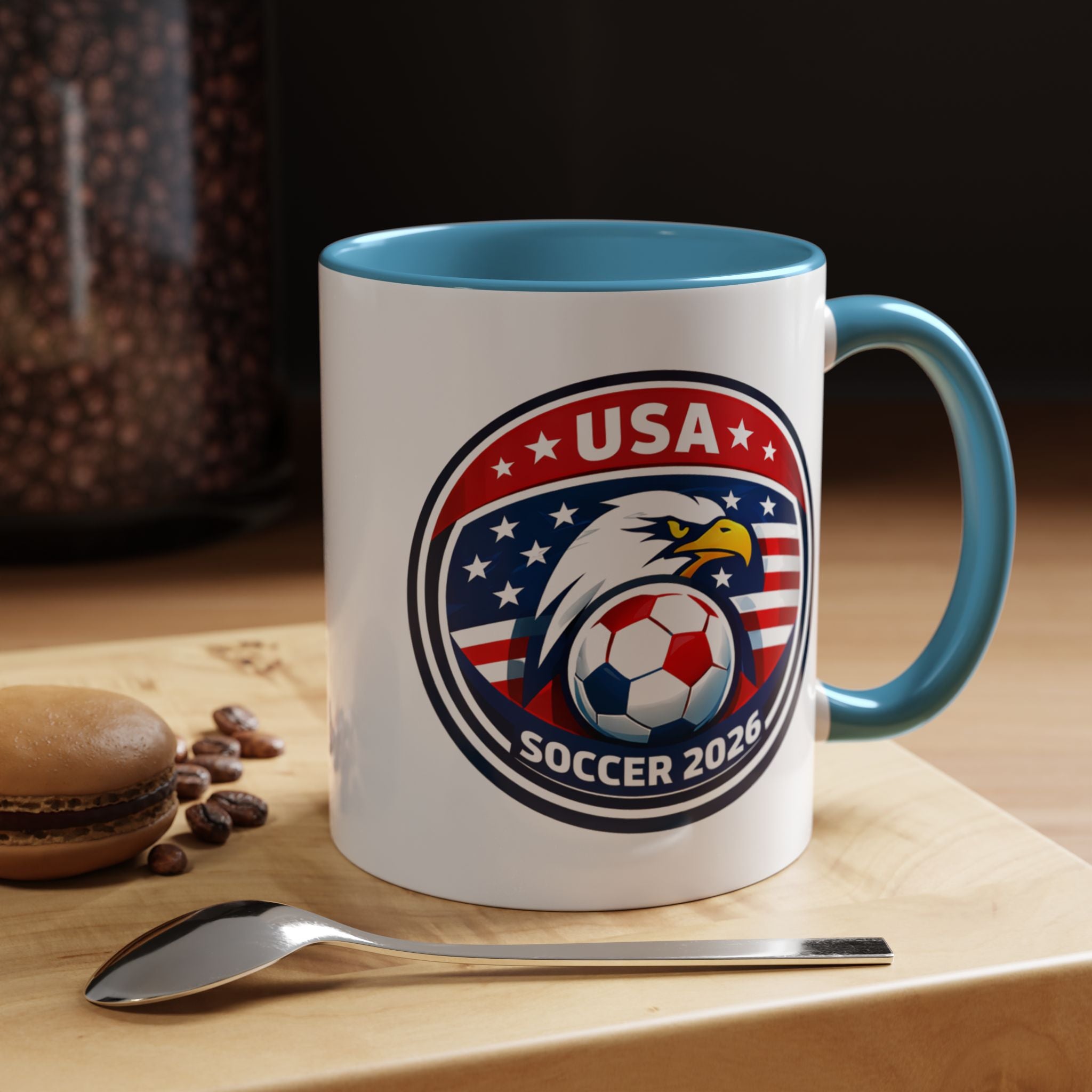 USA Soccer 2026 Accent Coffee Mug — Eagle & Flag Soccer Team Fan Gift (11/15oz)