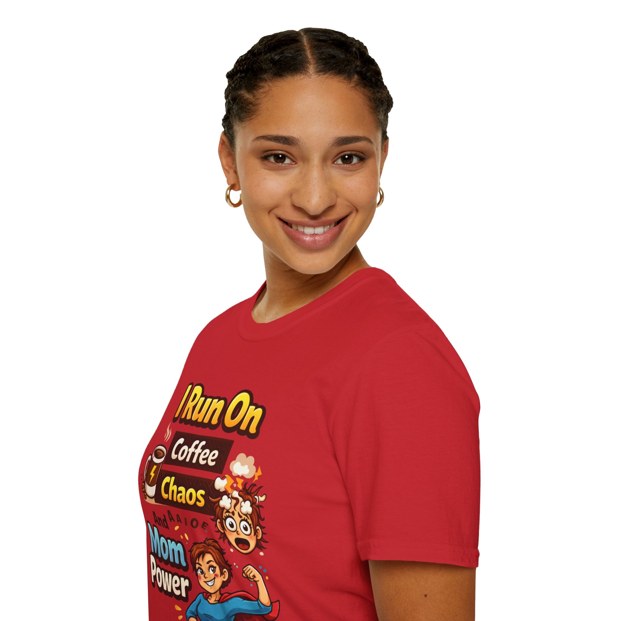 Mom Power T-Shirt — "I Run On Coffee, Chaos and Mom Power" Graphic Tee