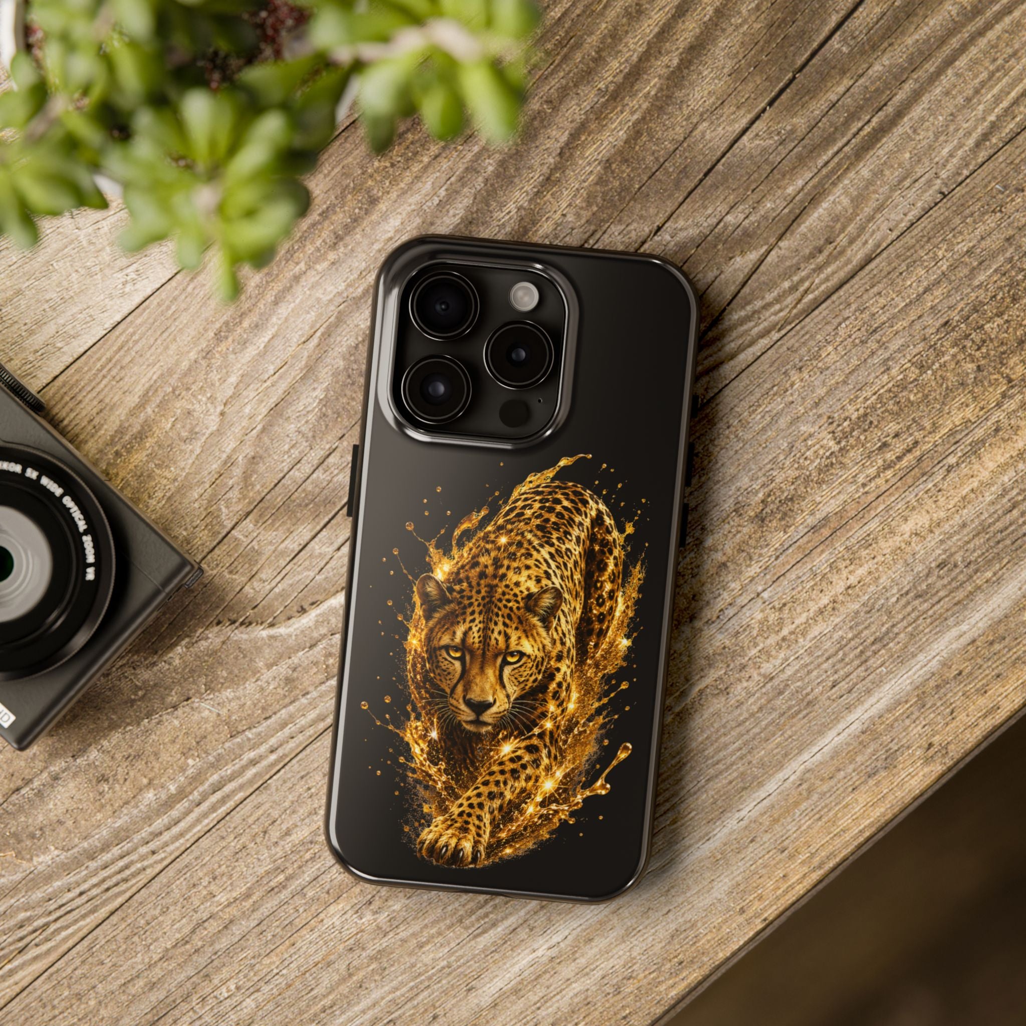 Golden Cheetah Tough Phone Case — Fierce Splash Design, Protective iPhone Cover