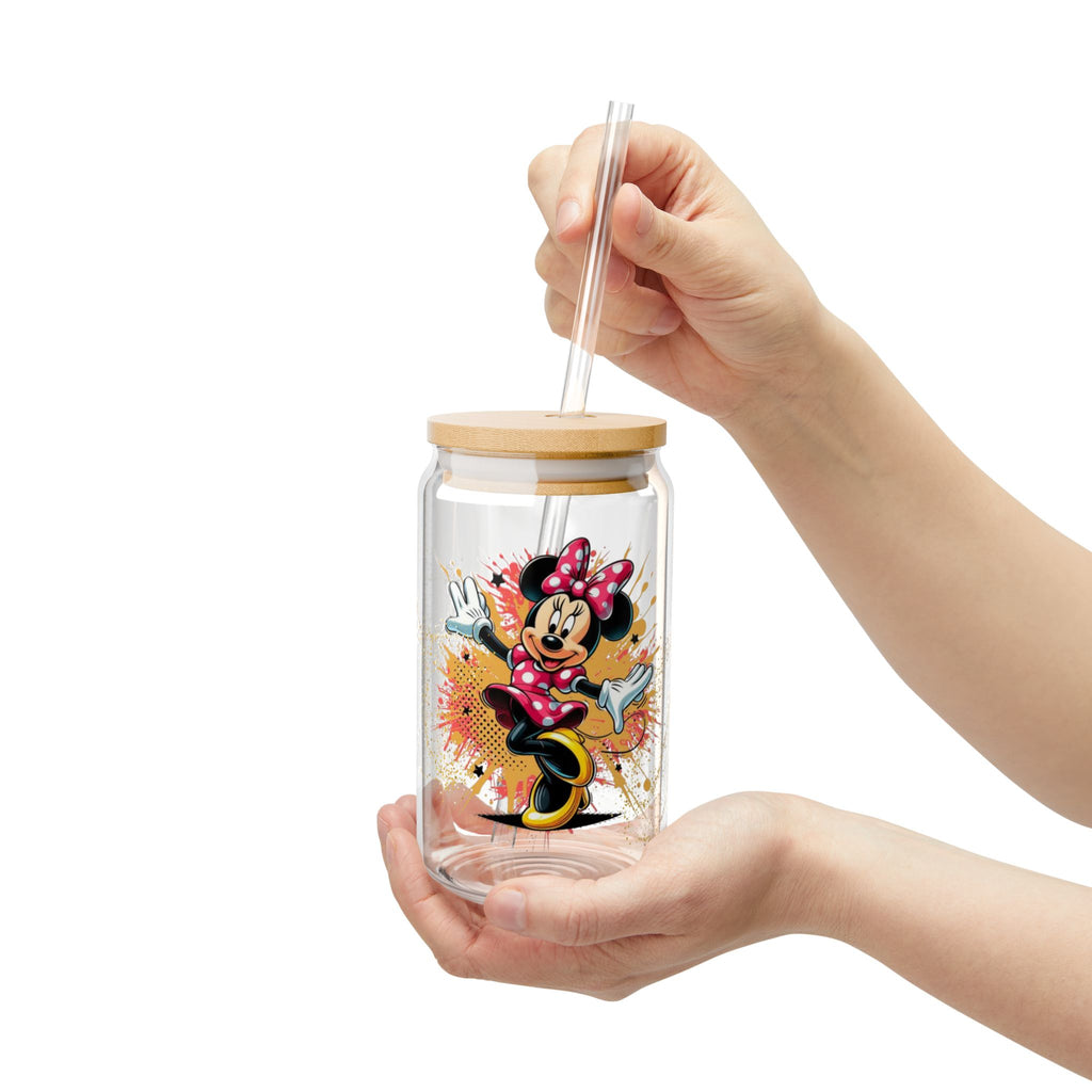 16oz Minnie Mouse Sipper Glass with Bamboo Lid & Straw – Cute Kids Drink Cup