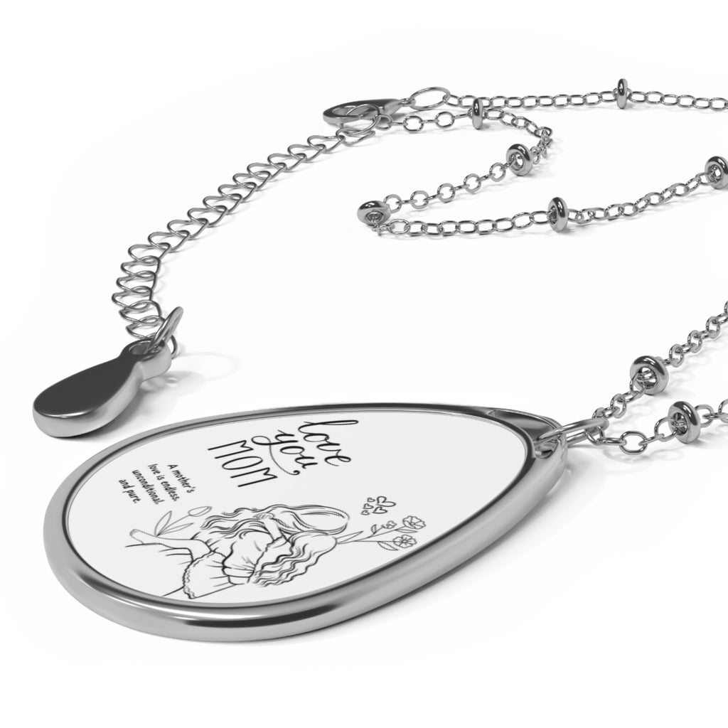 Love You Mom Oval Necklace — Engraved Teardrop Pendant for Mother’s Day