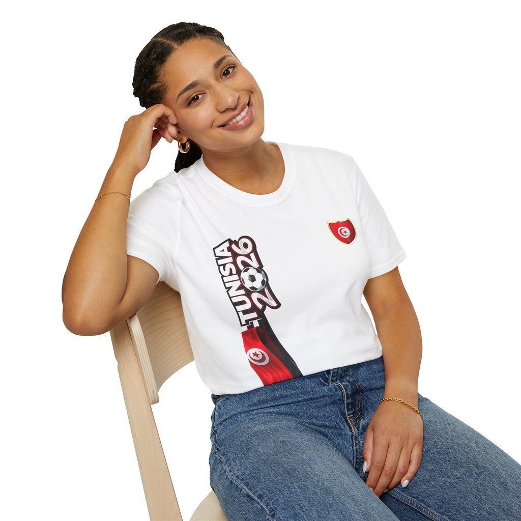 Tunisia 2026 Map T-Shirt — Tunisian Flag Crest Soccer Fan Tee