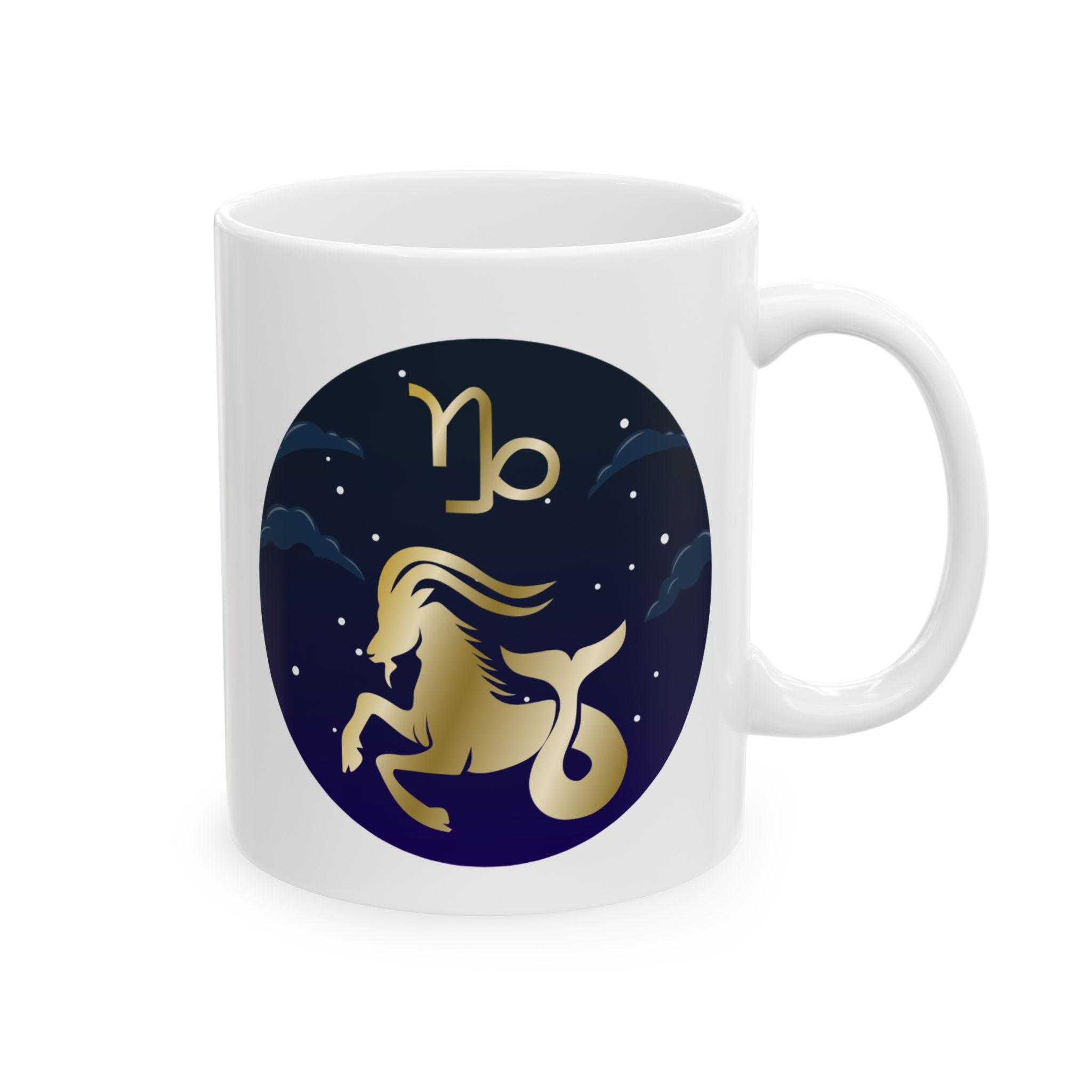 Capricorn Golden Deer Night Sky Mug — Forest Stag Ceramic Coffee Cup