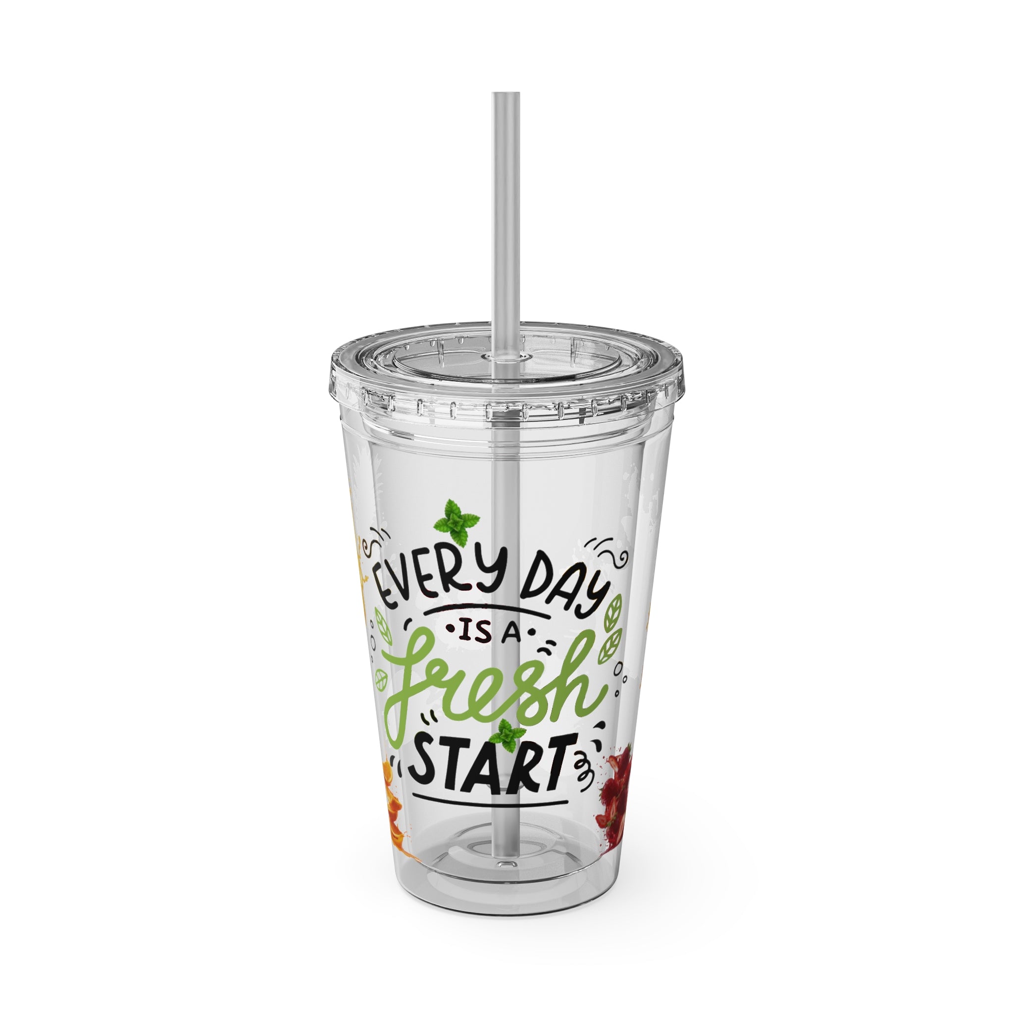 Every Day Is a Fresh Start Pineapple Tumbler — 16oz Clear Travel Cup with Straw