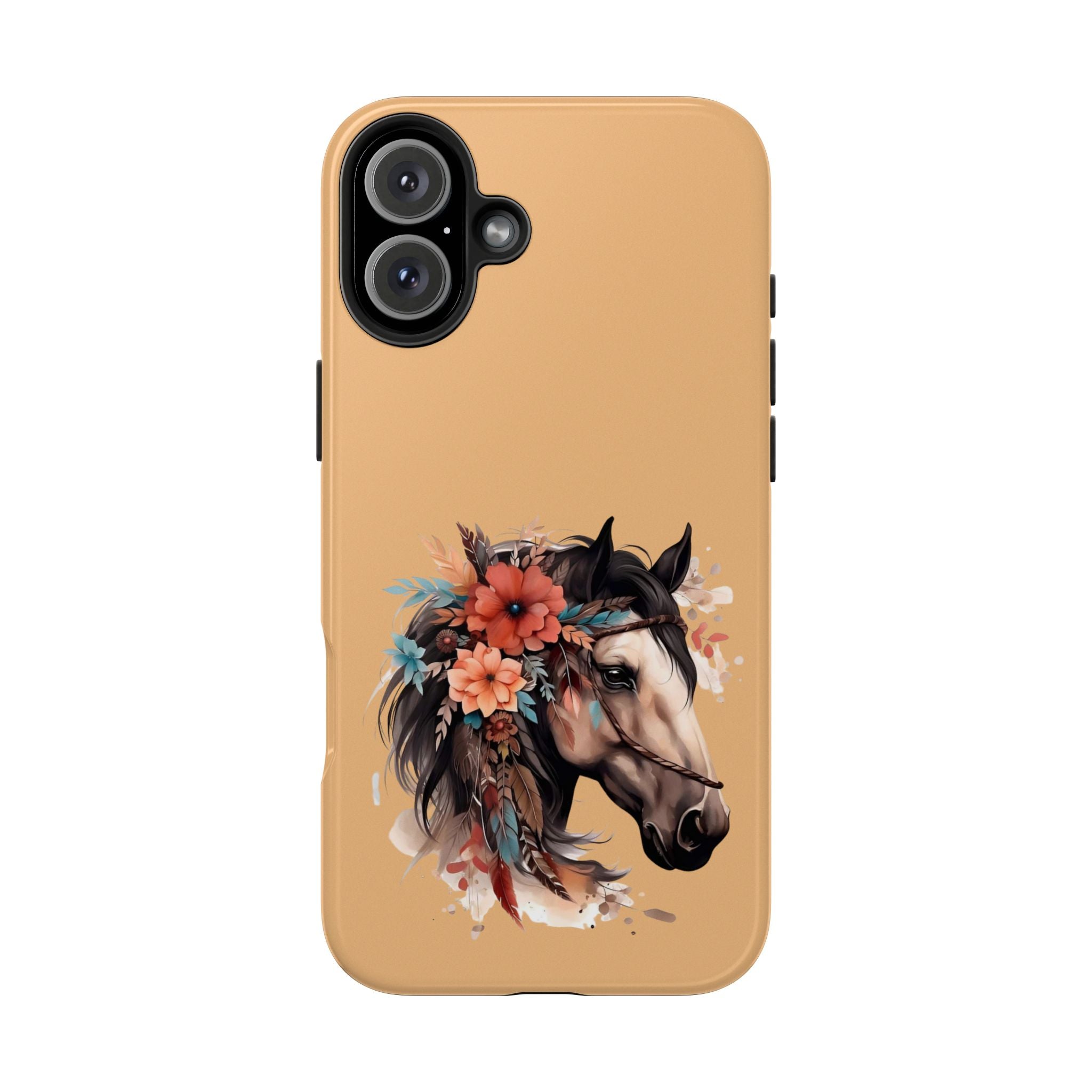 Horse Floral Tough Phone Case — Protective iPhone Cover with Boho Horse Head Design