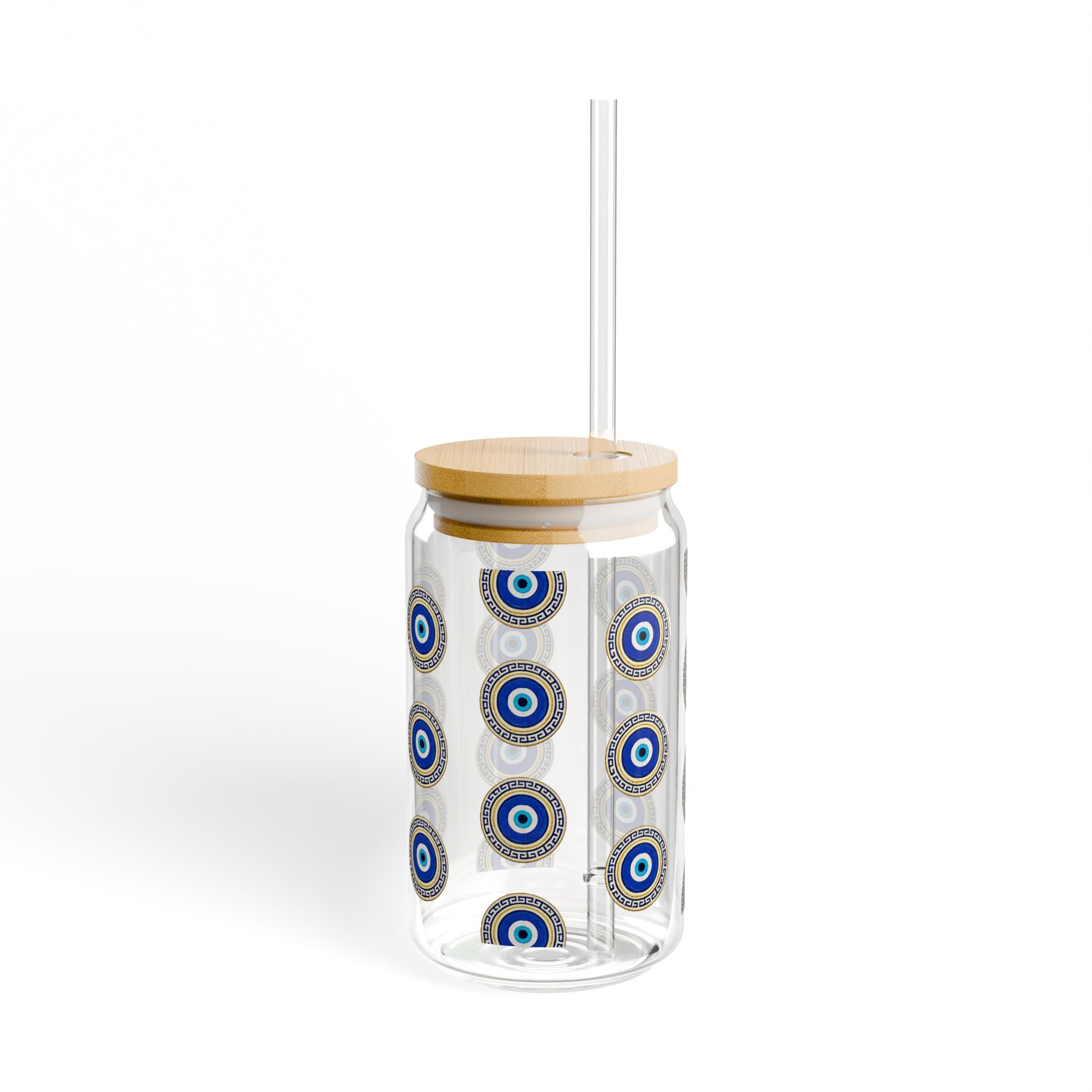 Evil Eye Glass Sipper, 16oz Bamboo Lid Tumbler