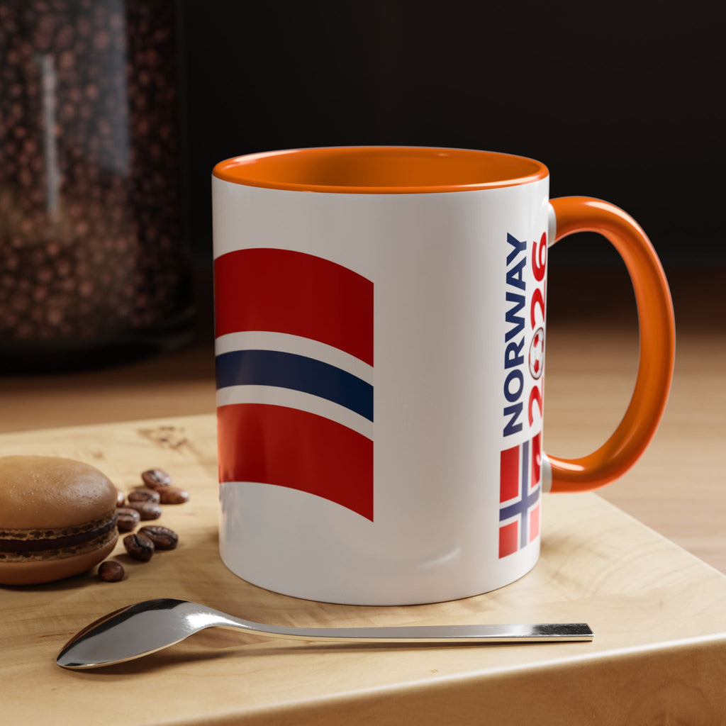 Norway Flag Accent Coffee Mug – Norway 2026 Soccer Fan Ceramic Mug (11/15oz)