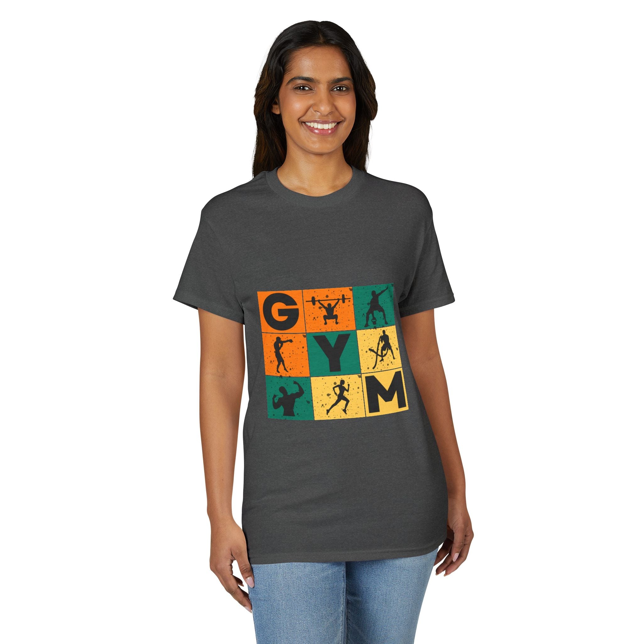 Gym Blocks Graphic T-Shirt — Retro Fitness Silhouette Tee