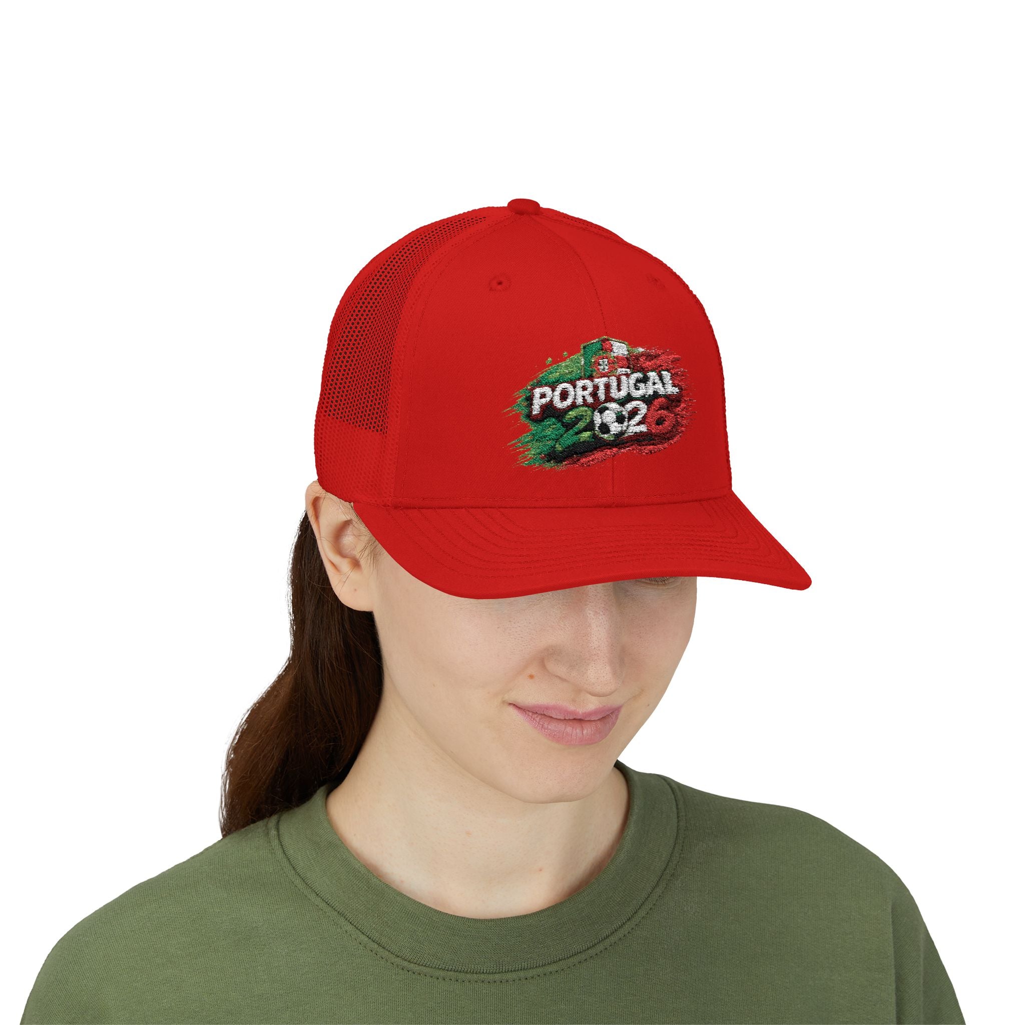 Portugal 2026 Soccer Snapback Trucker Cap – Vintage Flag Brushstroke Design