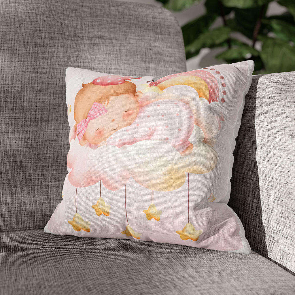 Baby Girl Nursery Pillowcase — Sleeping Baby on Cloud Decorative Throw Pillowcase