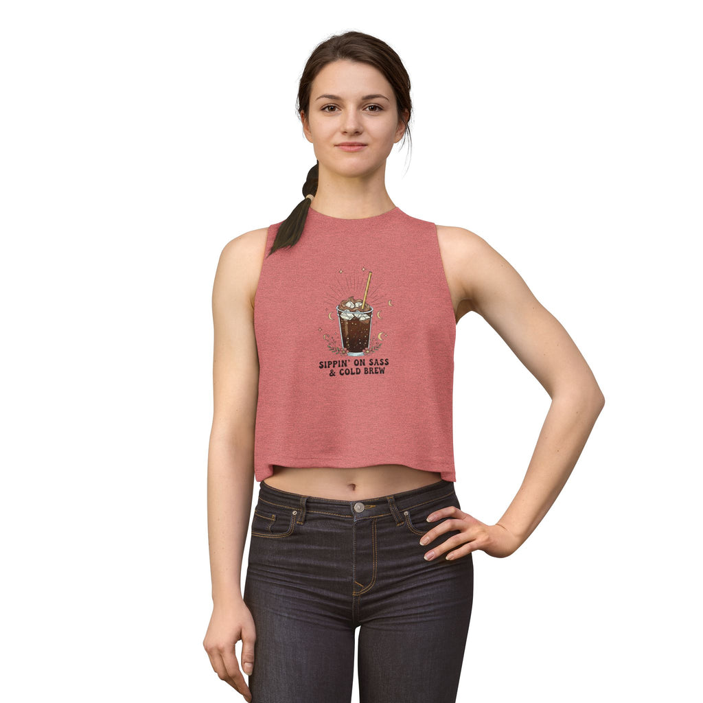 Cold Brew Crop Top — "Sippin' On Sass & Cold Brew" Coffee Graphic Tank