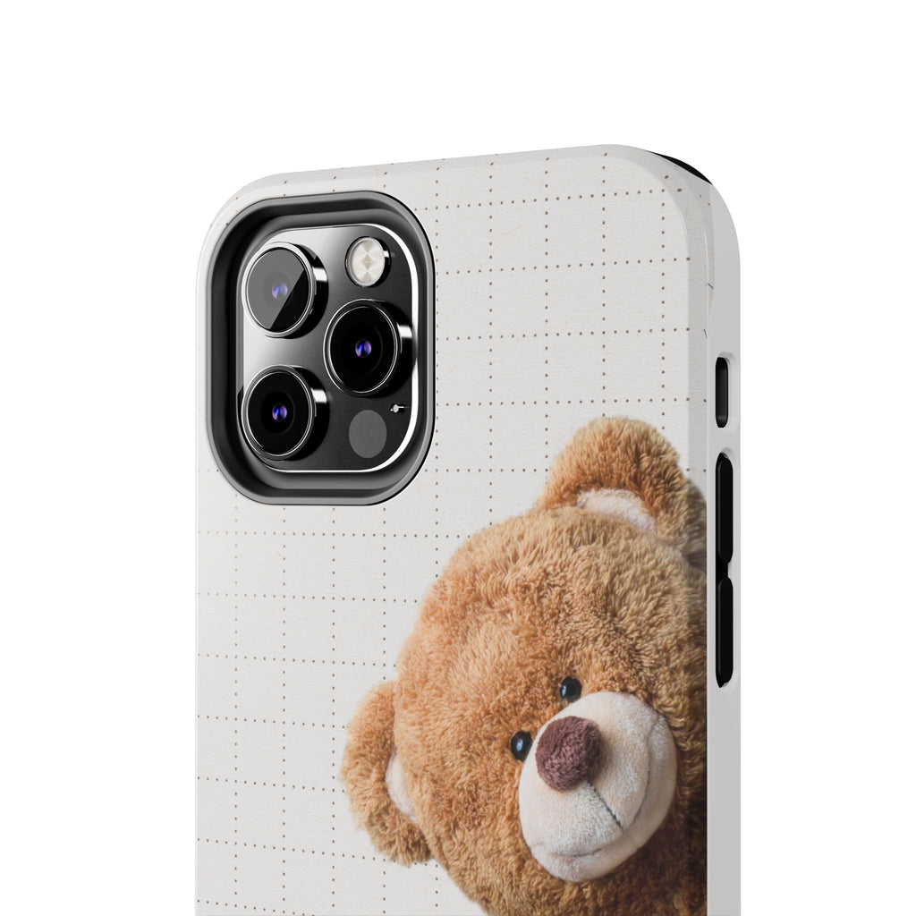 Teddy Bear Tough Phone Case — Cute Plush Peeking Design, Protective Shockproof Cover