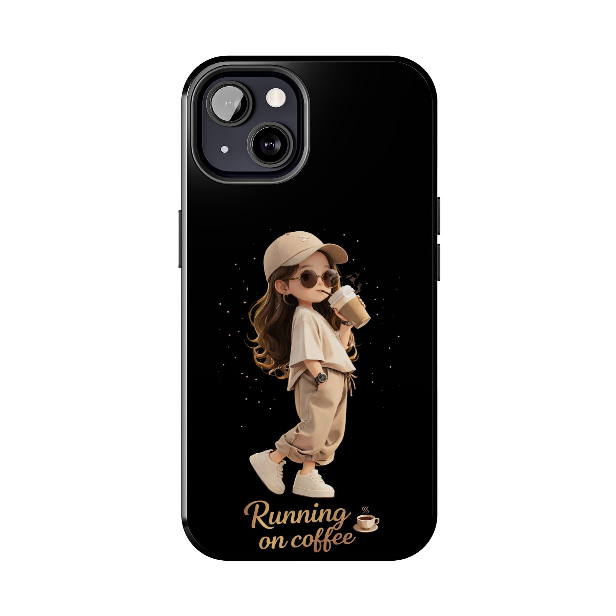Phone Case — 'Running on Coffee' Cute Coffee Girl Protective Case