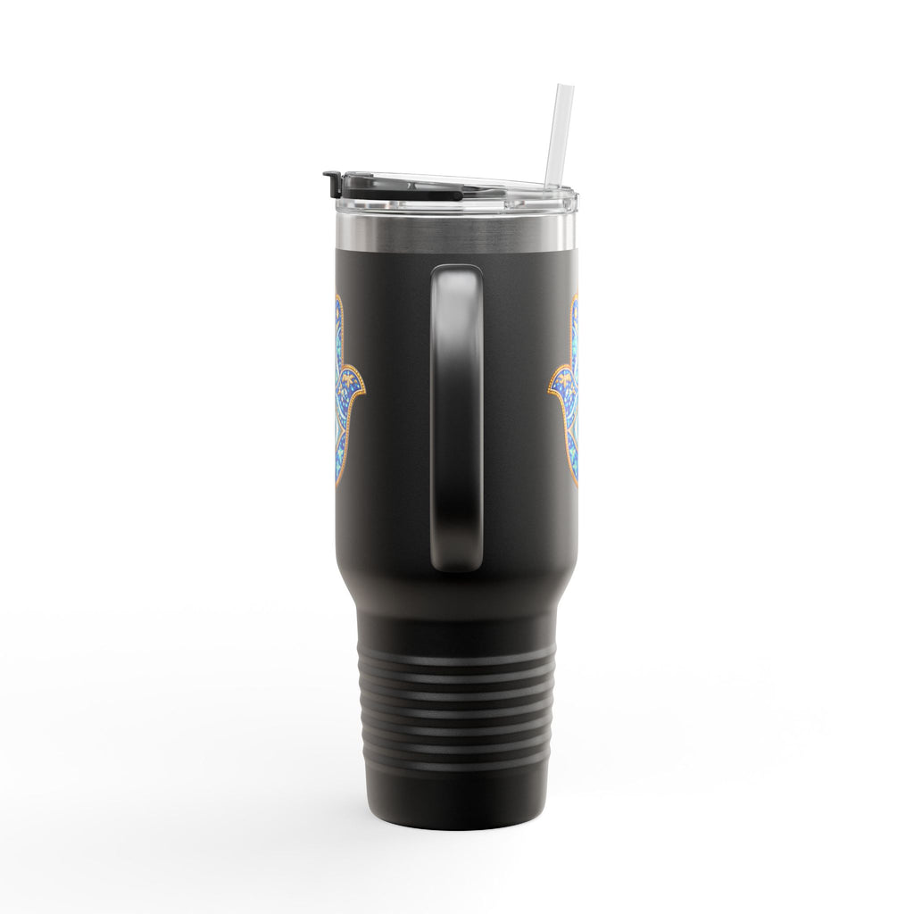 Hamsa Hand 40oz Insulated Travel Mug — Blue Evil Eye Tumbler