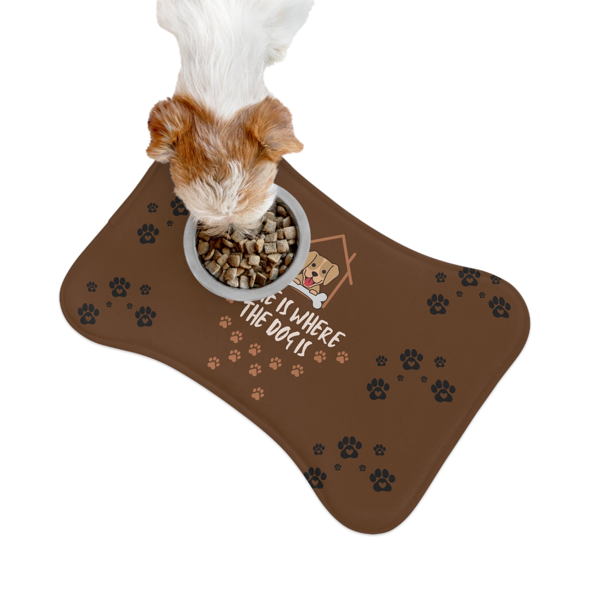 Pet Feeding Mat — "Home Is Where The Dog Is" Paw Print Food & Water Placemat