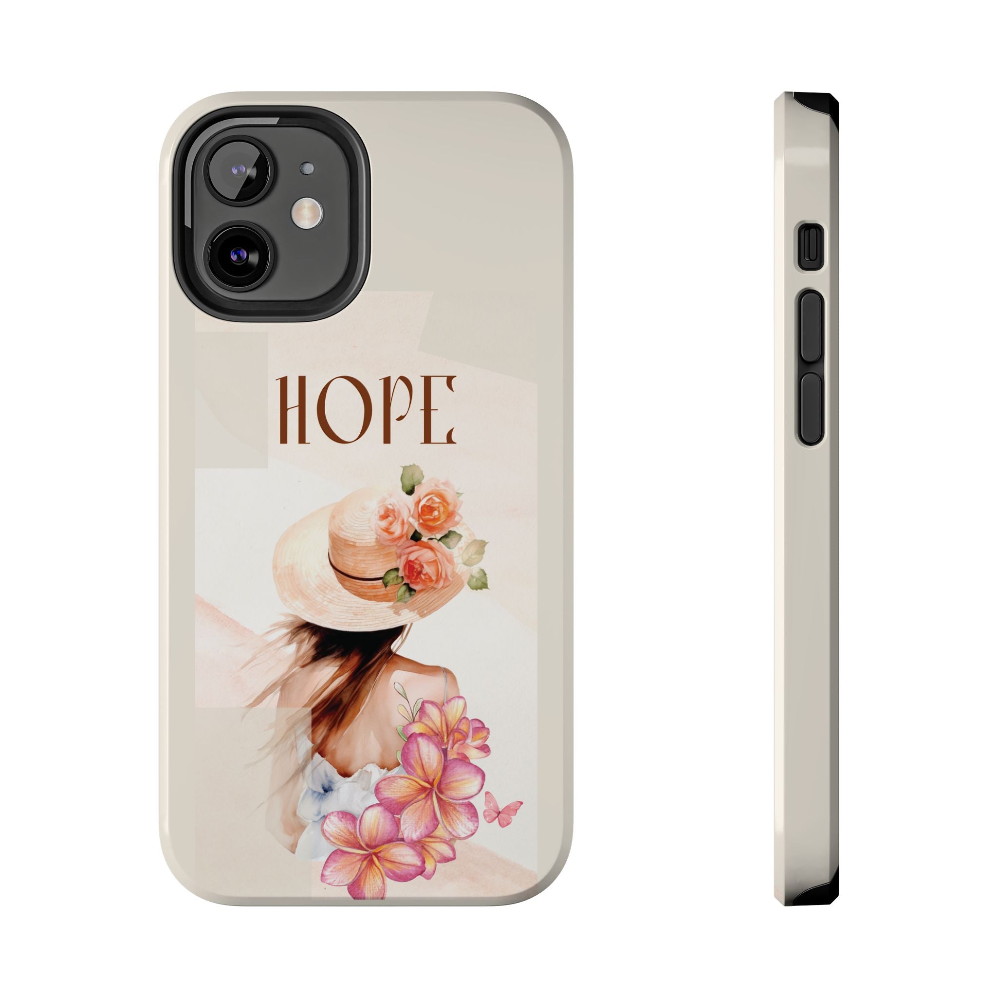Hope Floral Tough Phone Case — Protective iPhone Case with Watercolor Girl & Flowers