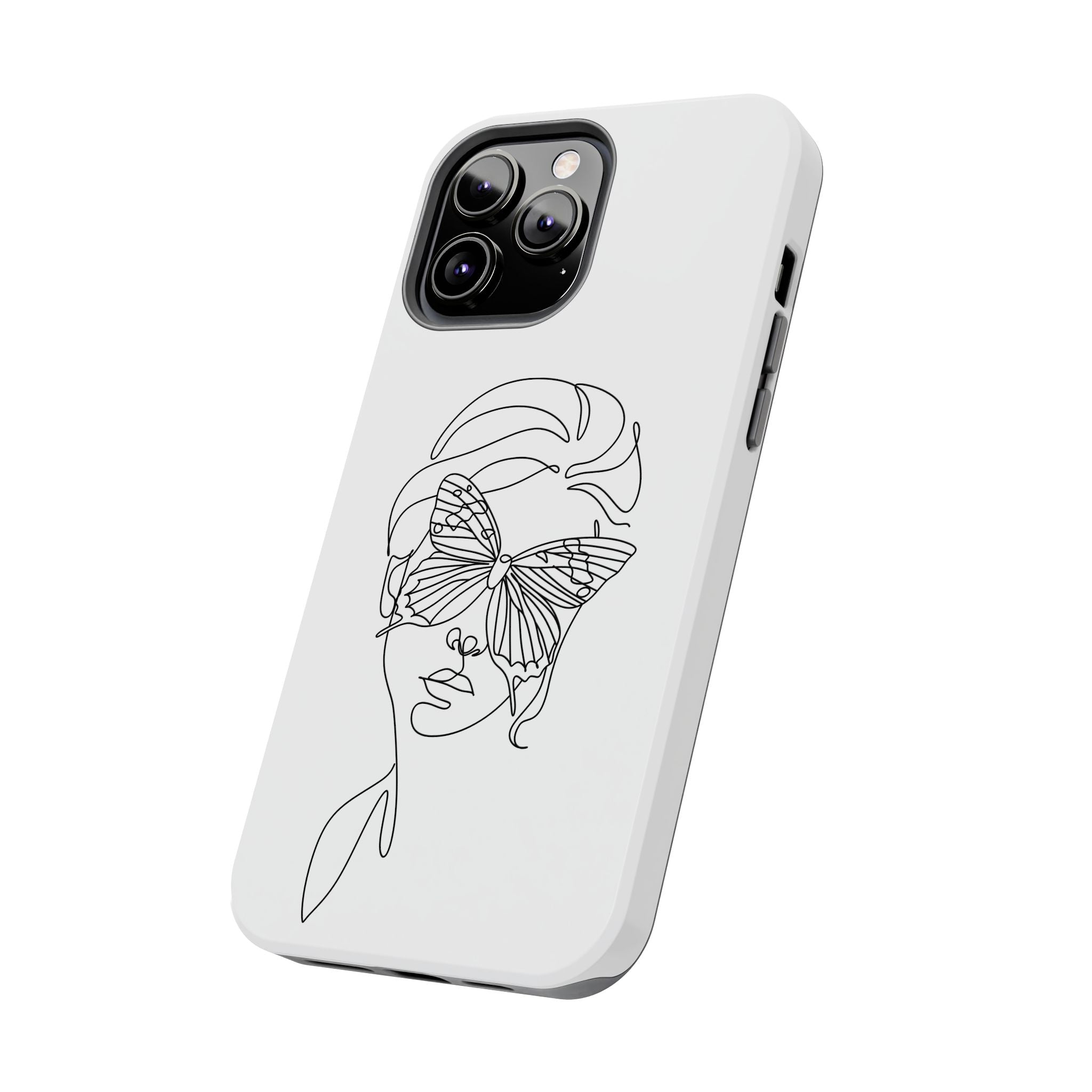 Butterfly Line Art Tough Phone Case — Minimalist Woman Face Design