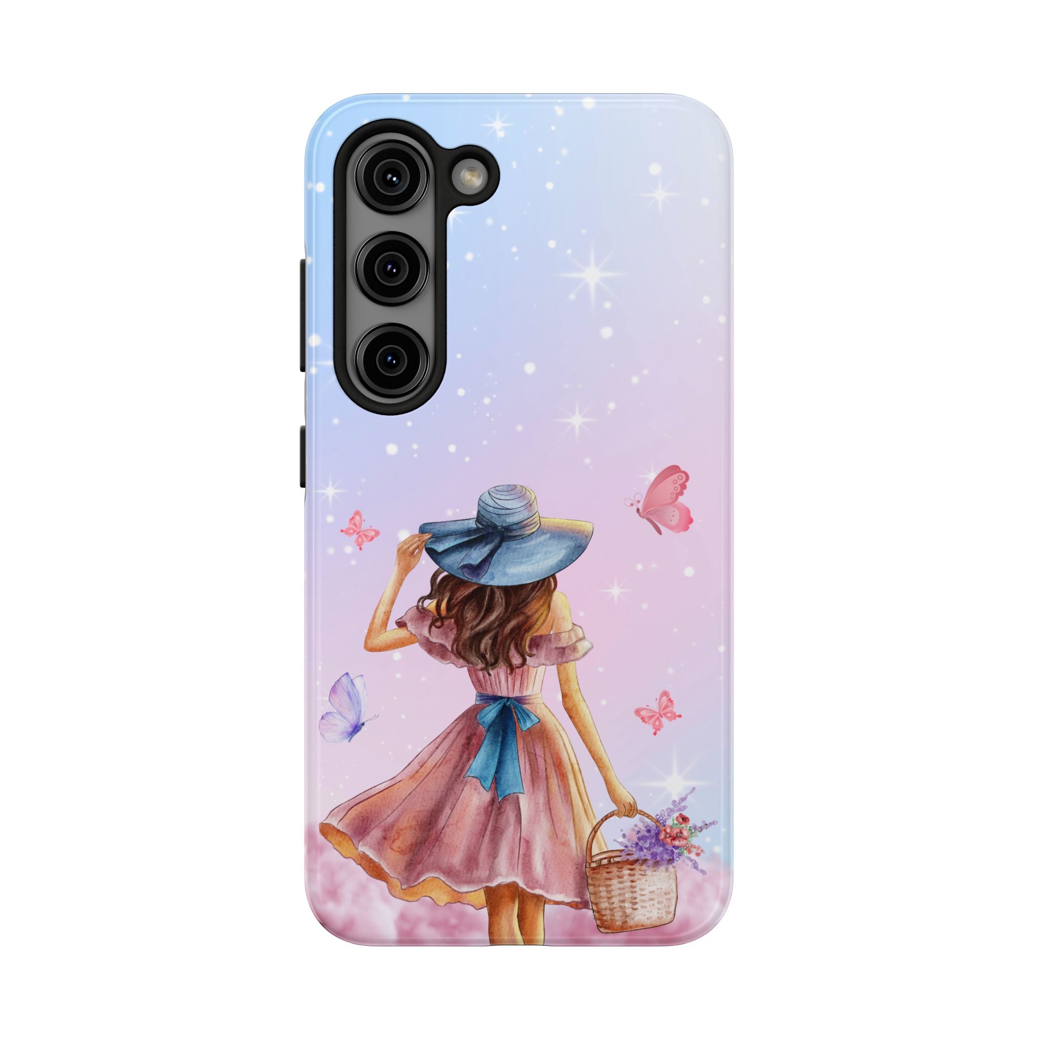 Pastel Girl with Hat Phone Case — Floral Basket Butterfly Tough Phone Case
