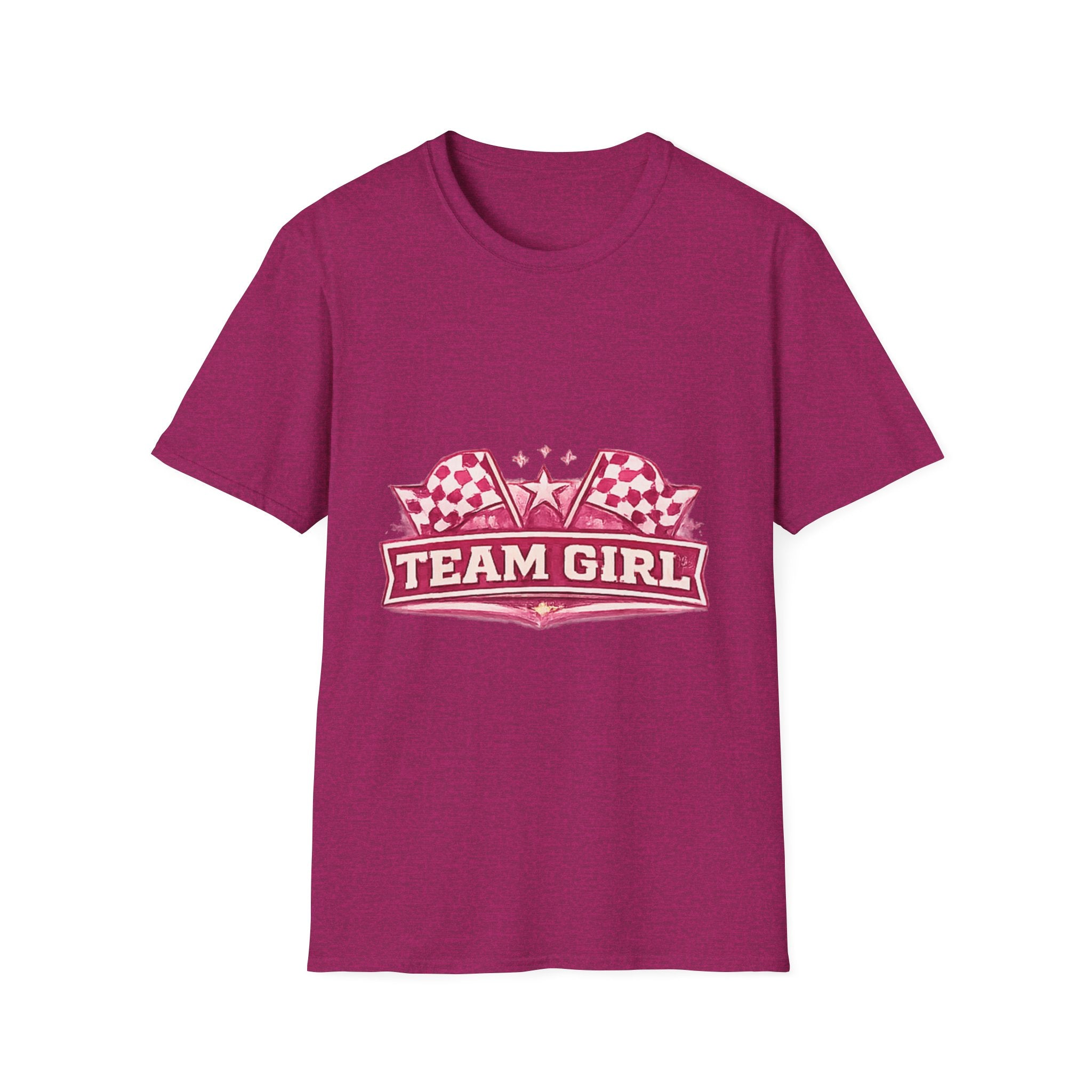 Team Girl Racing T Shirt | Pink Checkered Flags Star Emblem