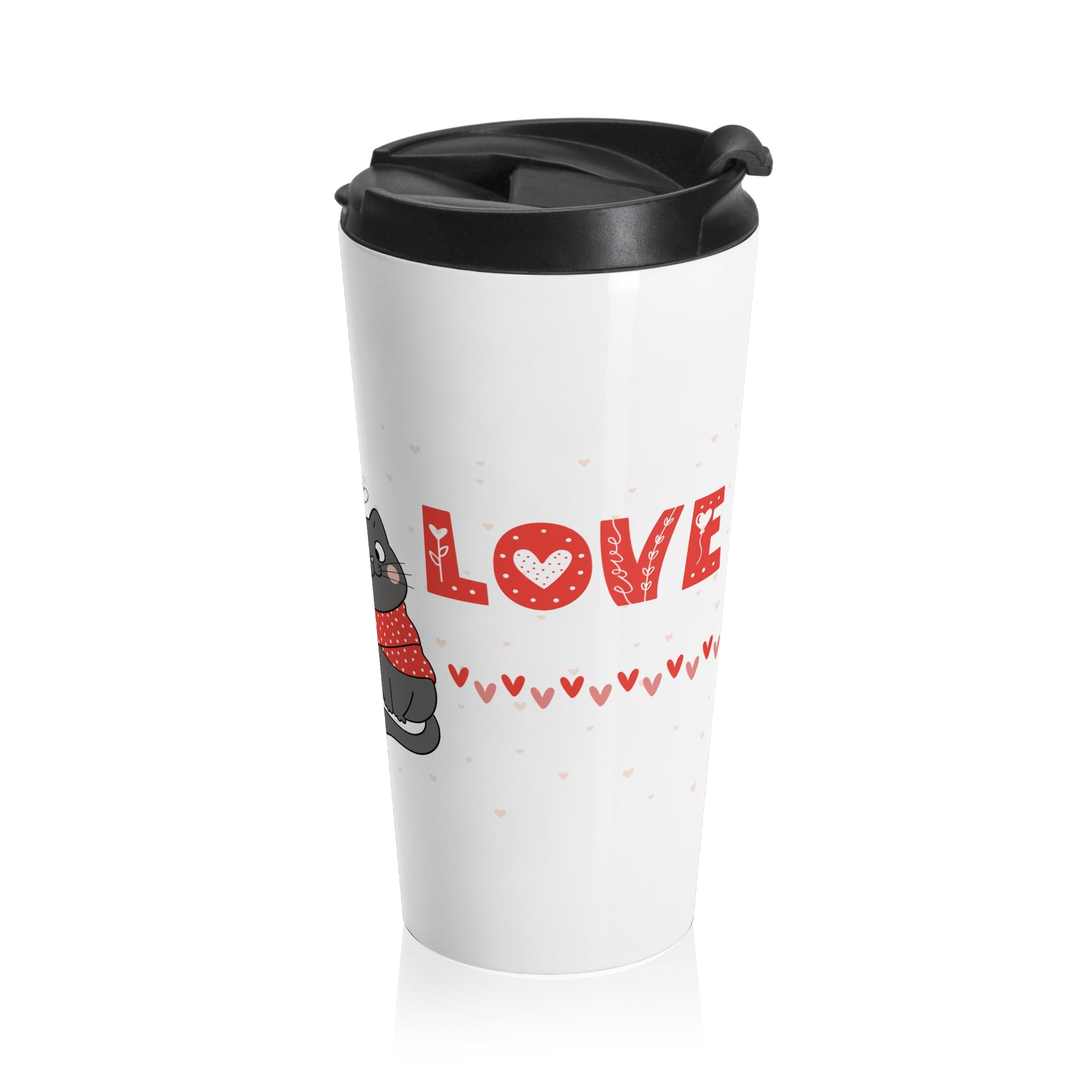 Travel Mug - Cute Cat Couples "Love" Stainless Steel Tumbler (Valentine's Gift)